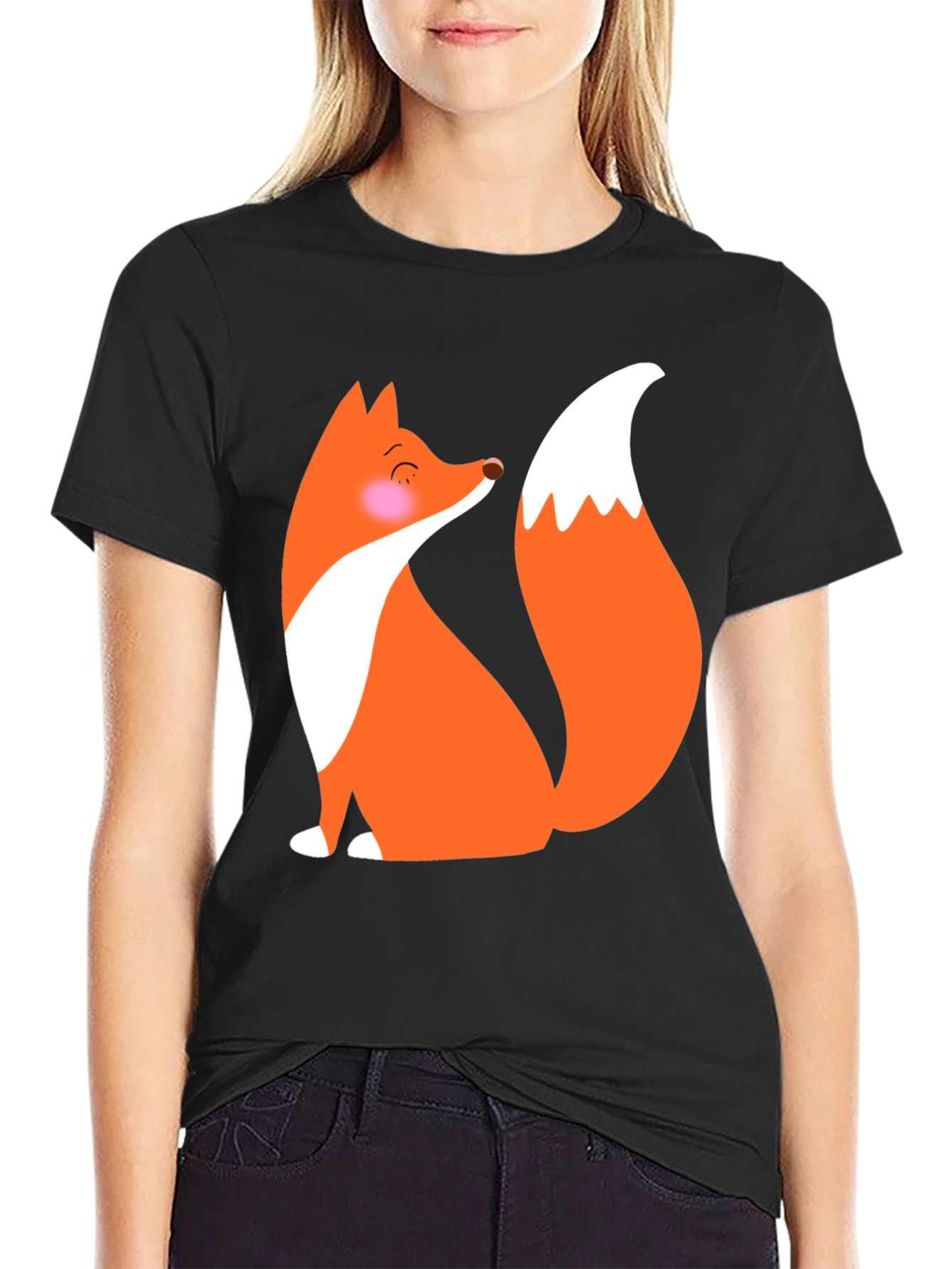 Cute Fox Graphic T-Shirt - Black