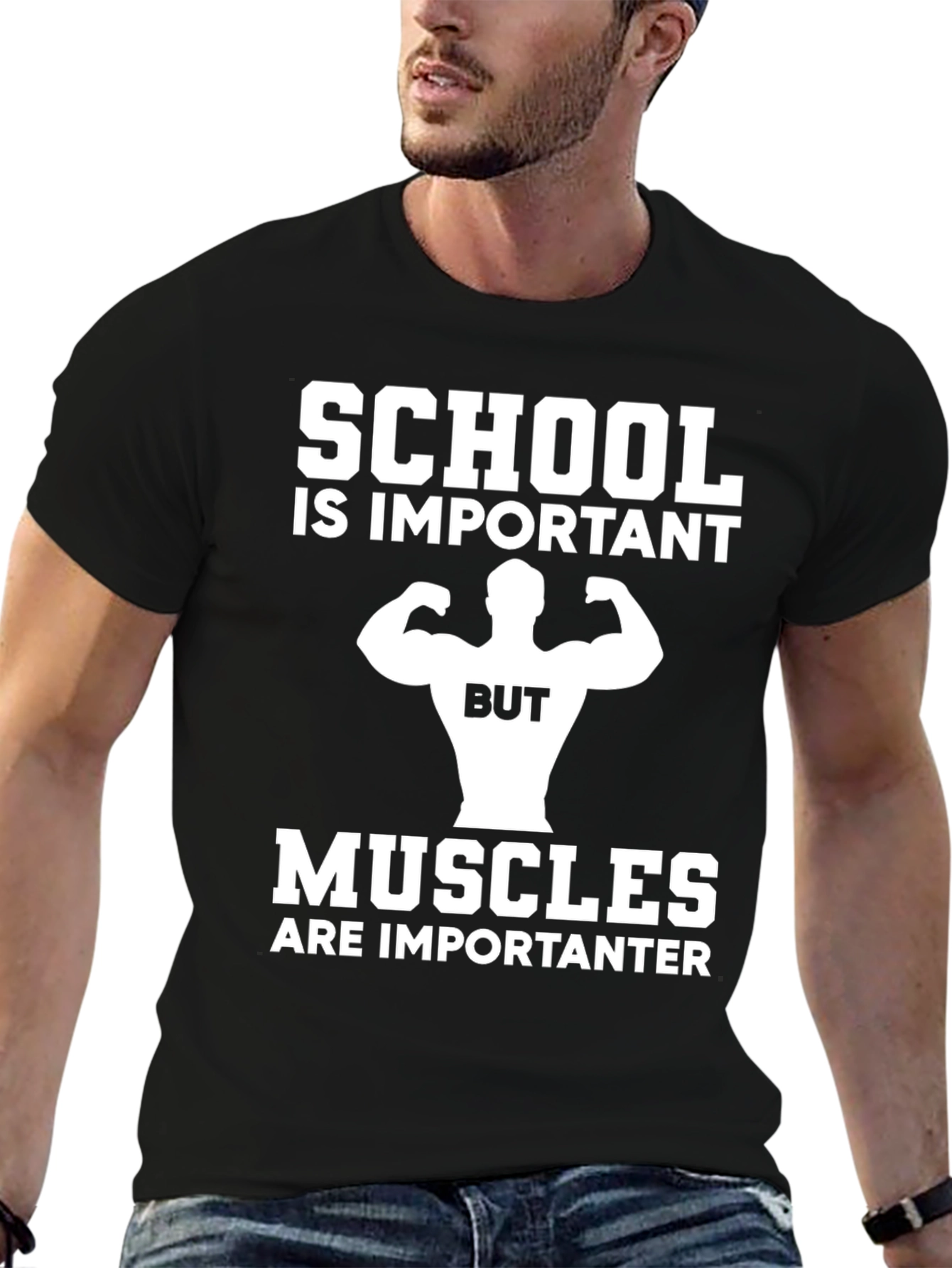 School vs Muscles Graphic T-Shirt - Black