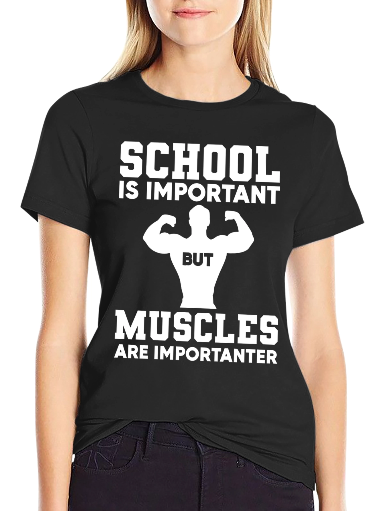 School vs Muscles Graphic T-Shirt - Black