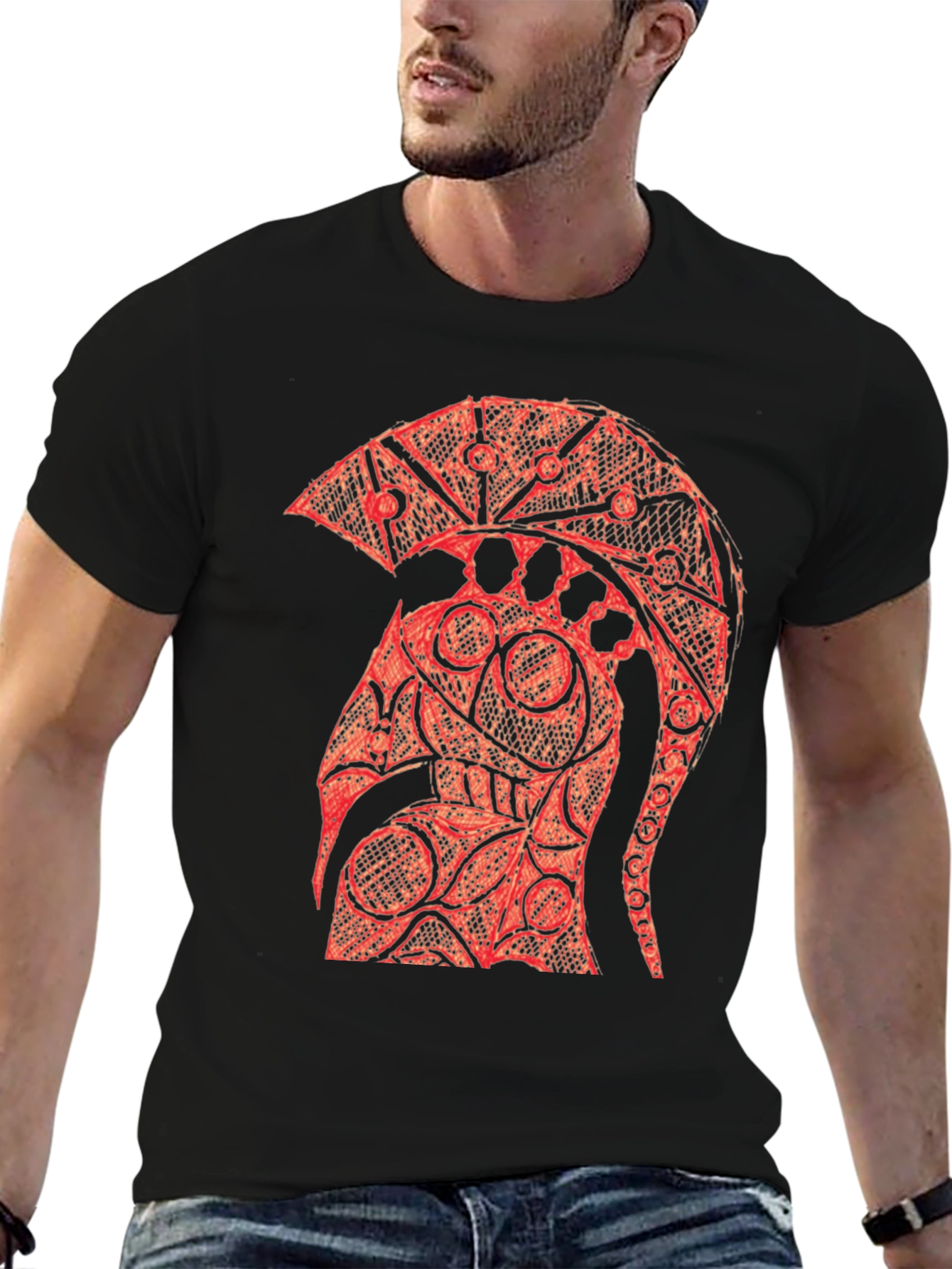 Spartan Helmet Graphic Tee - Bold Design Black T-Shirt