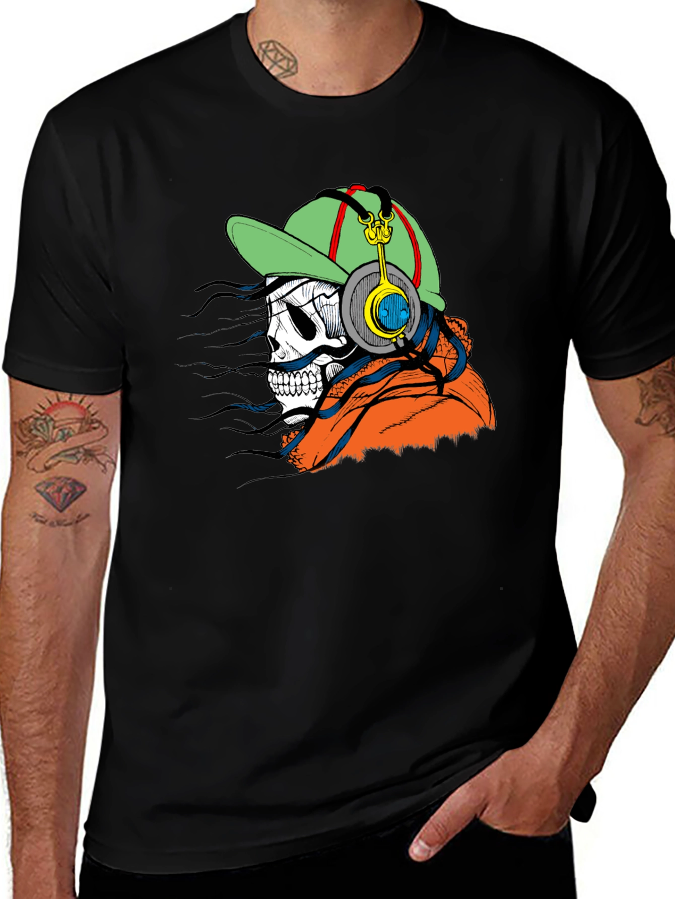 Skull Headphone Graphic Tee - Mens Black T-Shirt