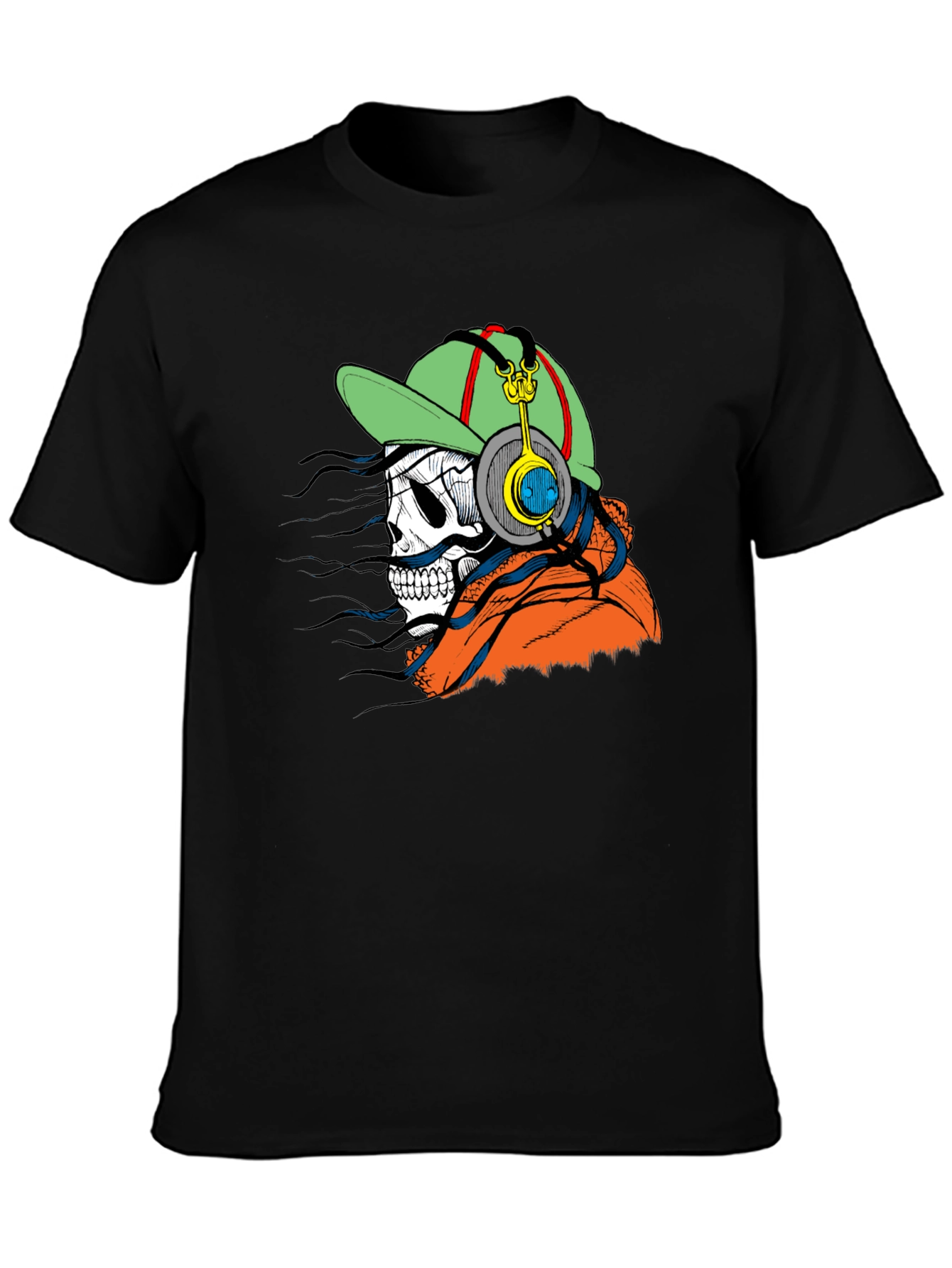 Skull Headphone Graphic Tee - Mens Black T-Shirt
