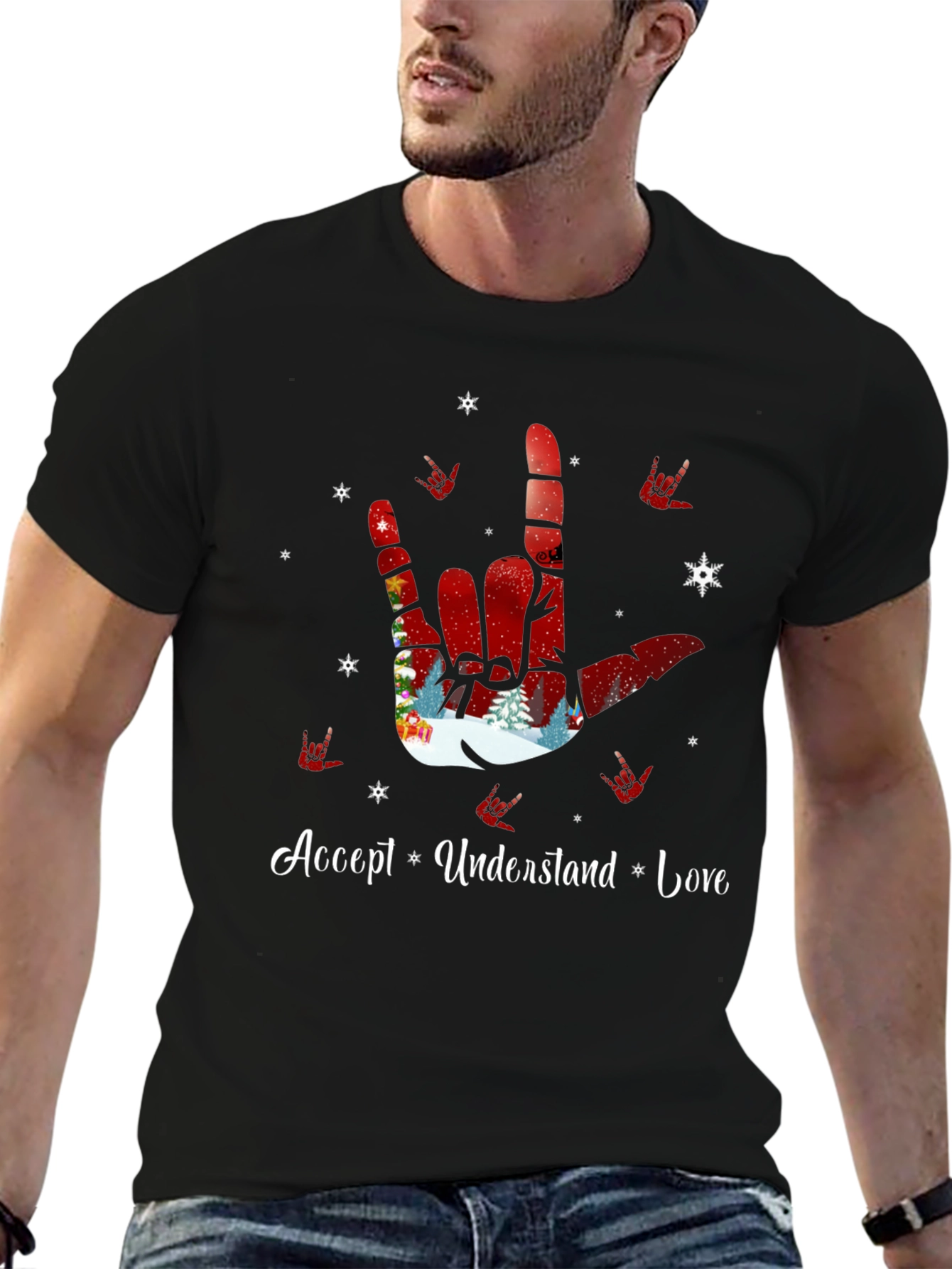 Accept Understand Love ASL Christmas T-Shirt