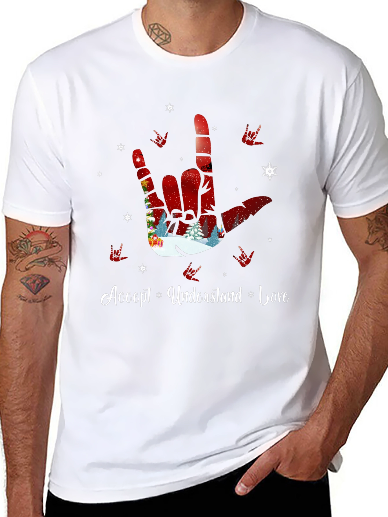 Accept Understand Love ASL Christmas T-Shirt
