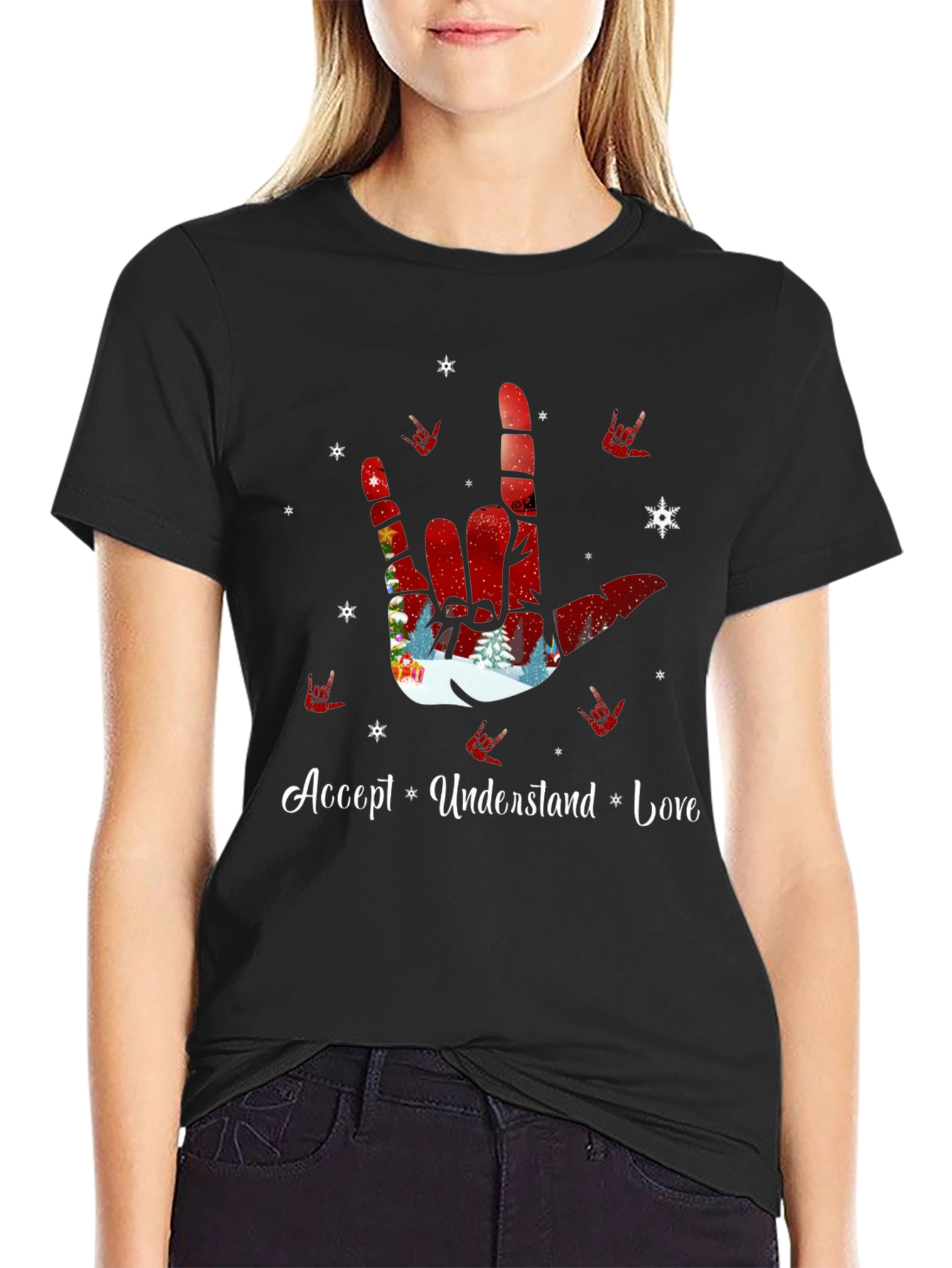 Accept Understand Love ASL Christmas T-Shirt