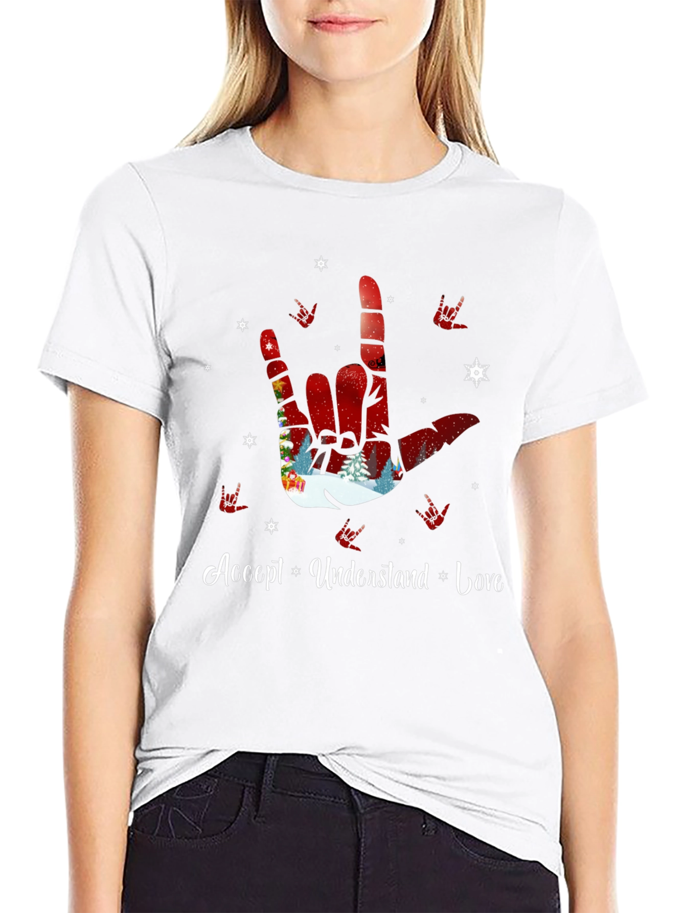 Accept Understand Love ASL Christmas T-Shirt