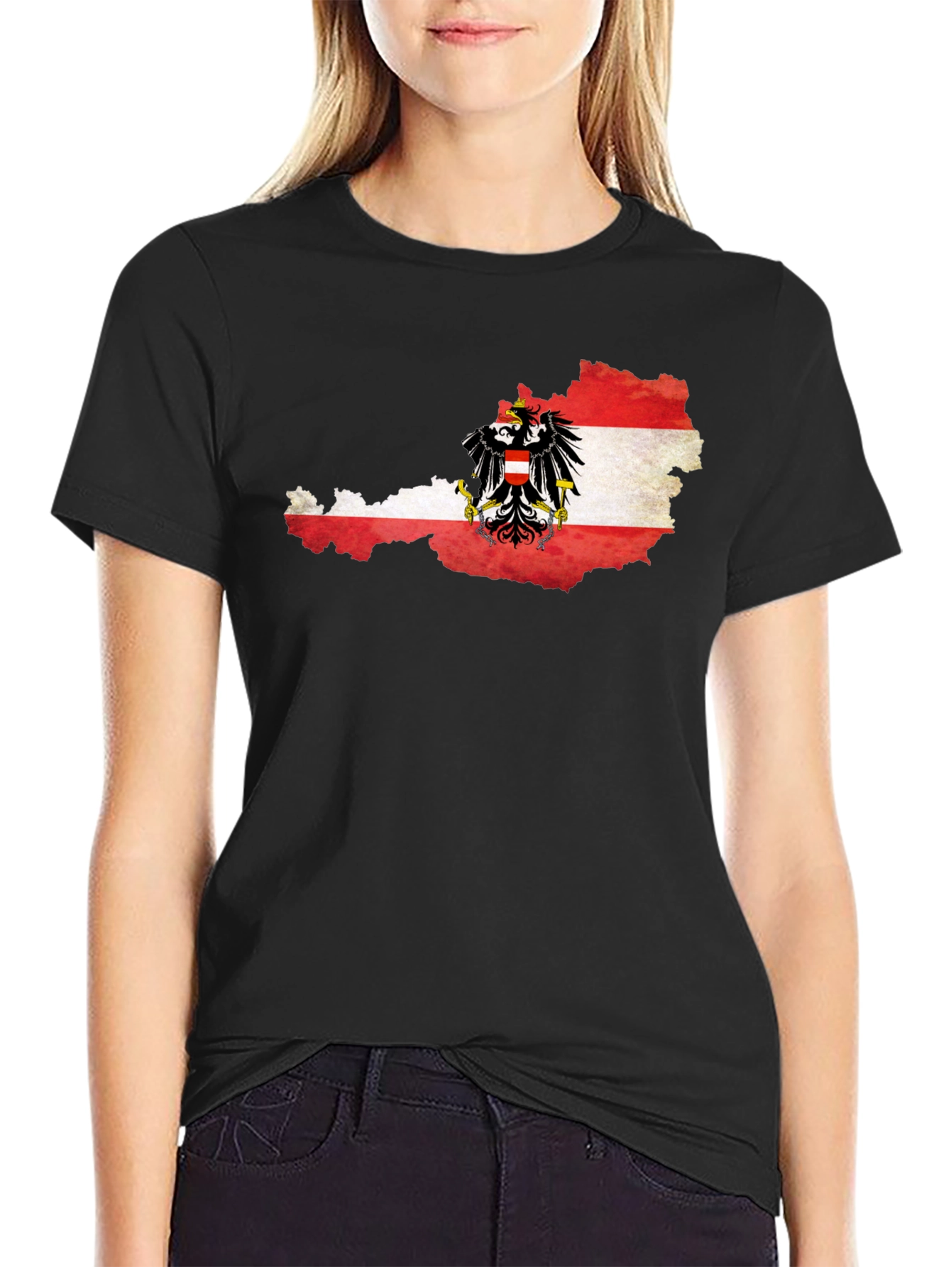 Austria Flag Map T-Shirt - Black Graphic Tee