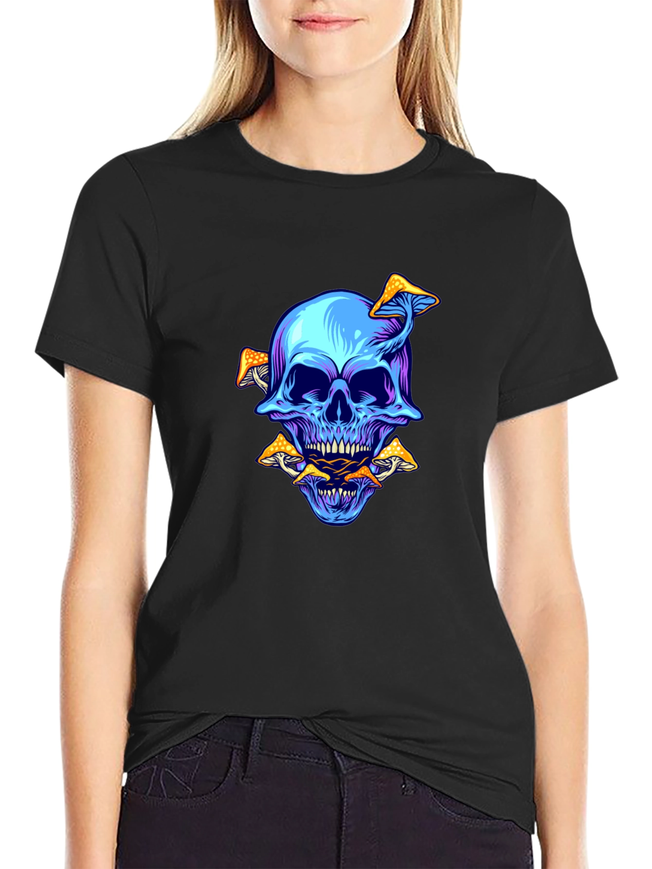 Skull & Mushroom Graphic Tee - Black