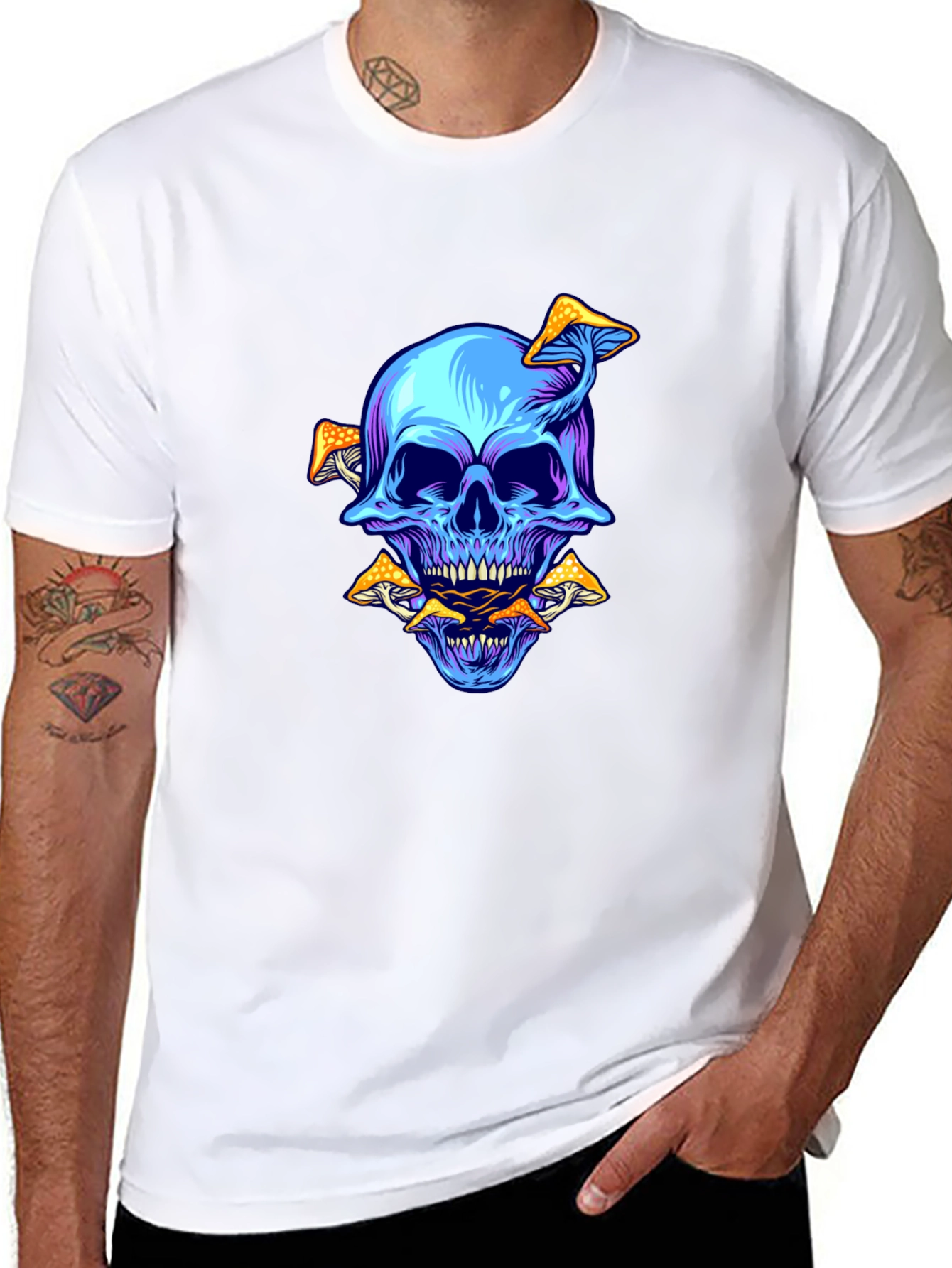 Skull & Mushroom Graphic Tee - Black