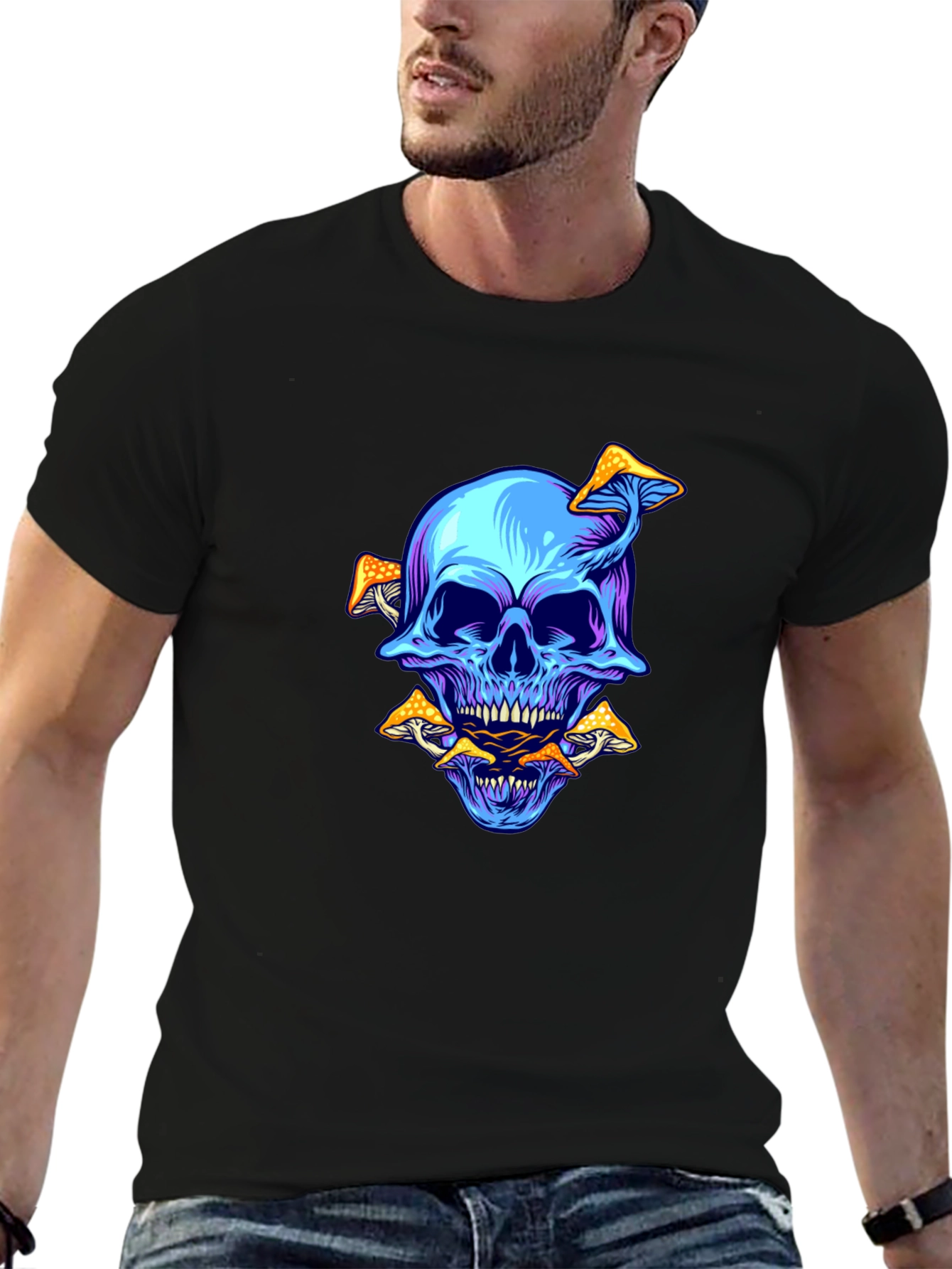 Skull & Mushroom Graphic Tee - Black