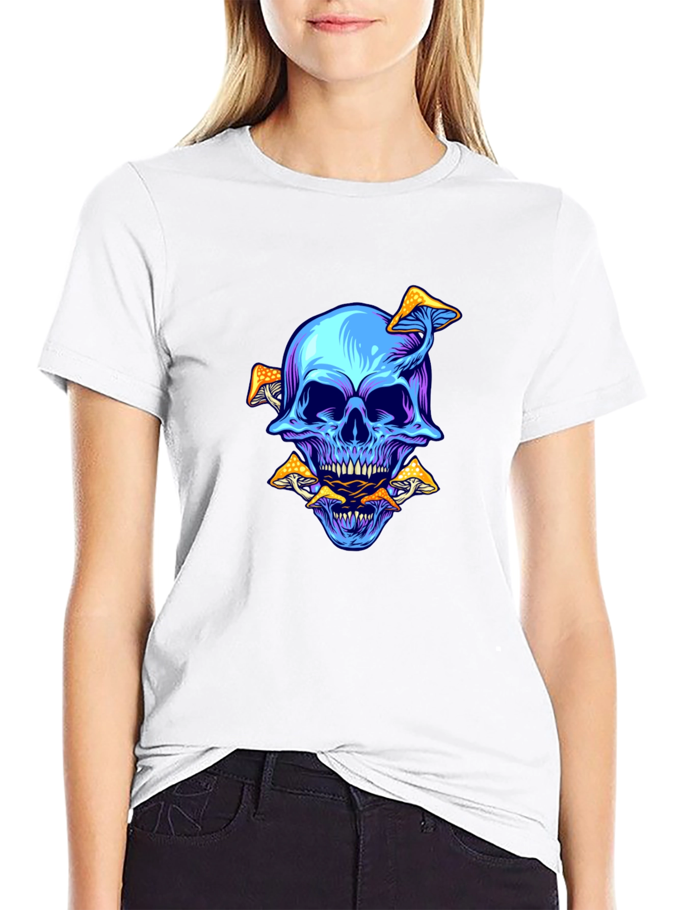 Skull & Mushroom Graphic Tee - Black