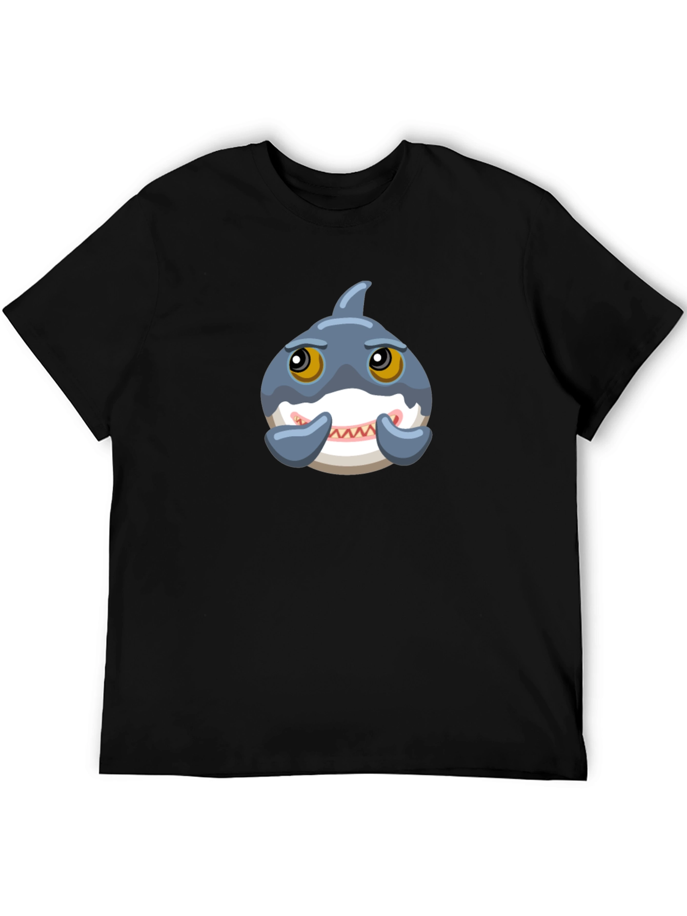 Cute Cartoon Shark Graphic Tee - Black