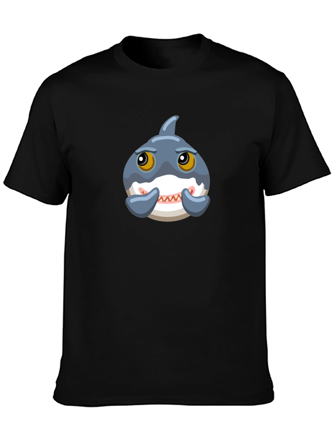 Cute Cartoon Shark Graphic Tee - Black