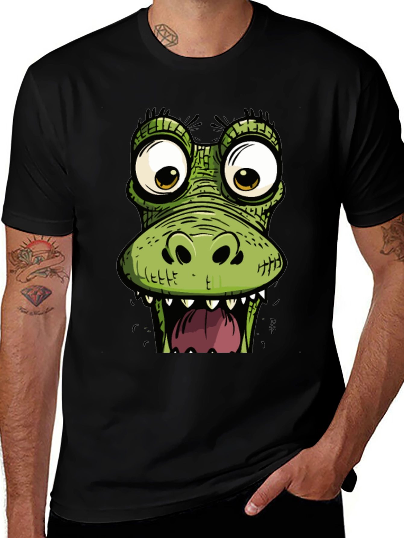 Funny Crocodile Graphic Print Black T-Shirt