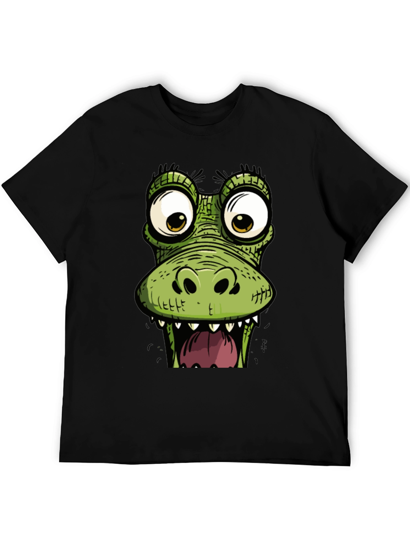 Funny Crocodile Graphic Print Black T-Shirt