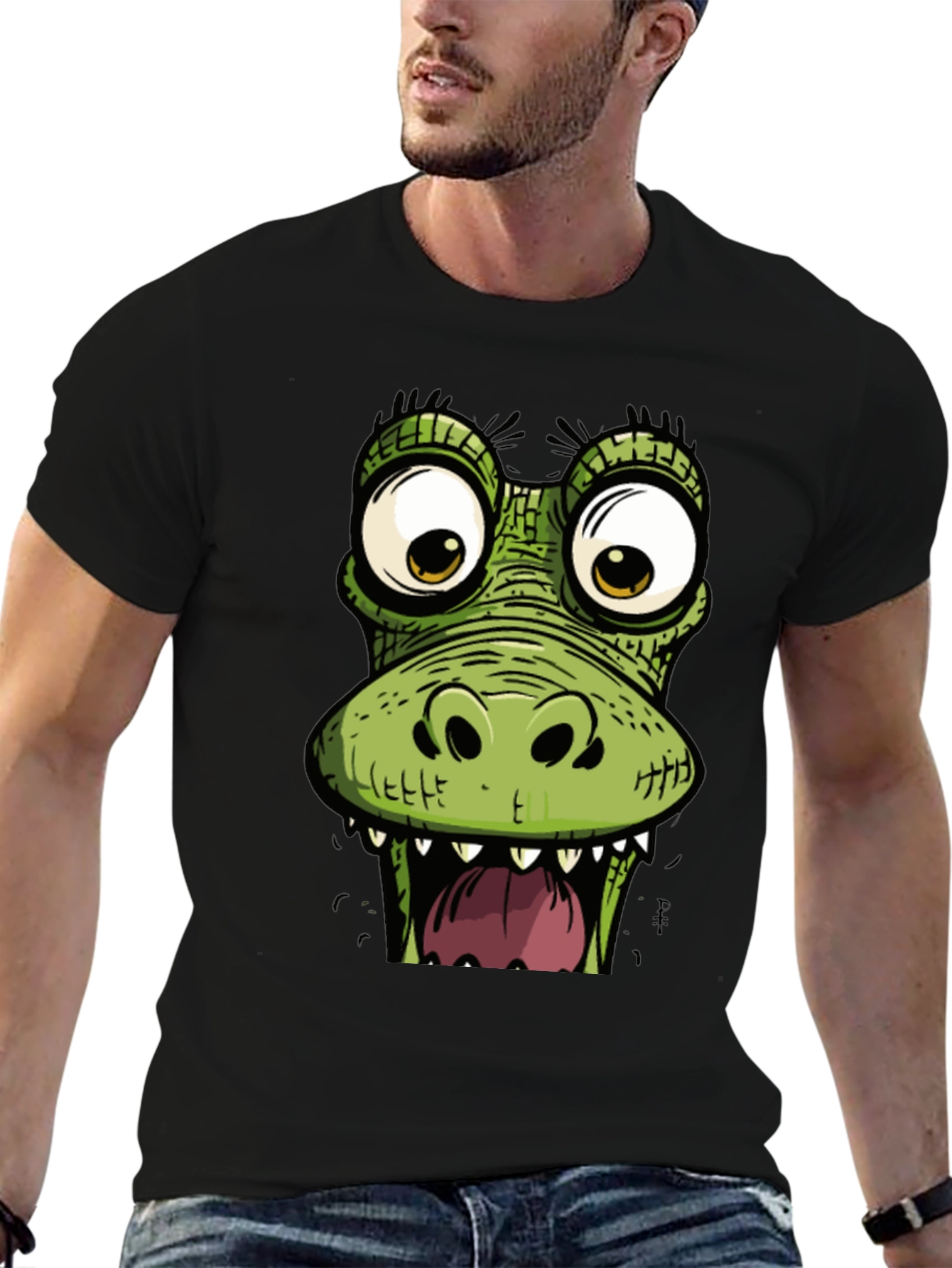 Funny Crocodile Graphic Print Black T-Shirt