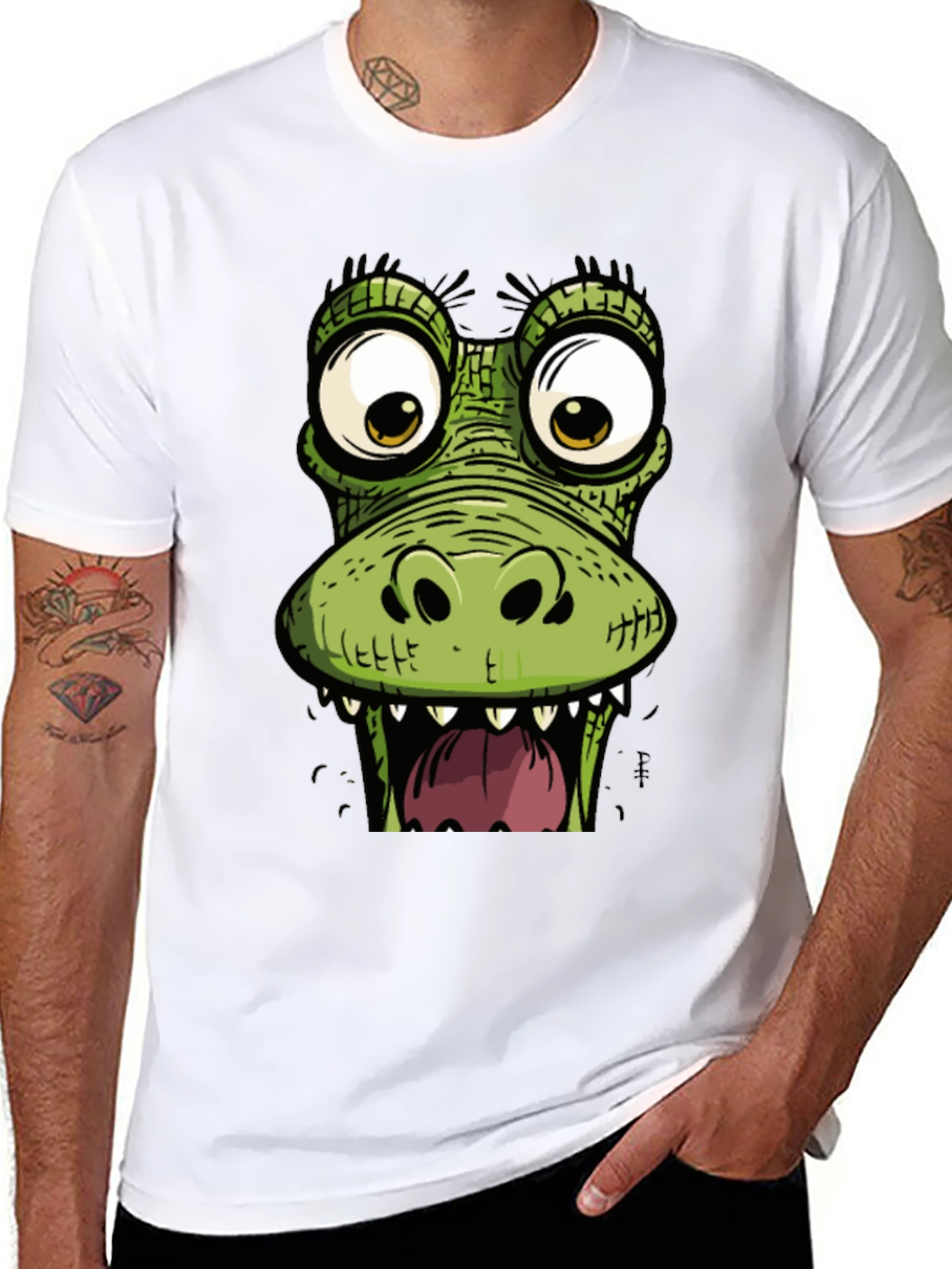 Funny Crocodile Graphic Print Black T-Shirt
