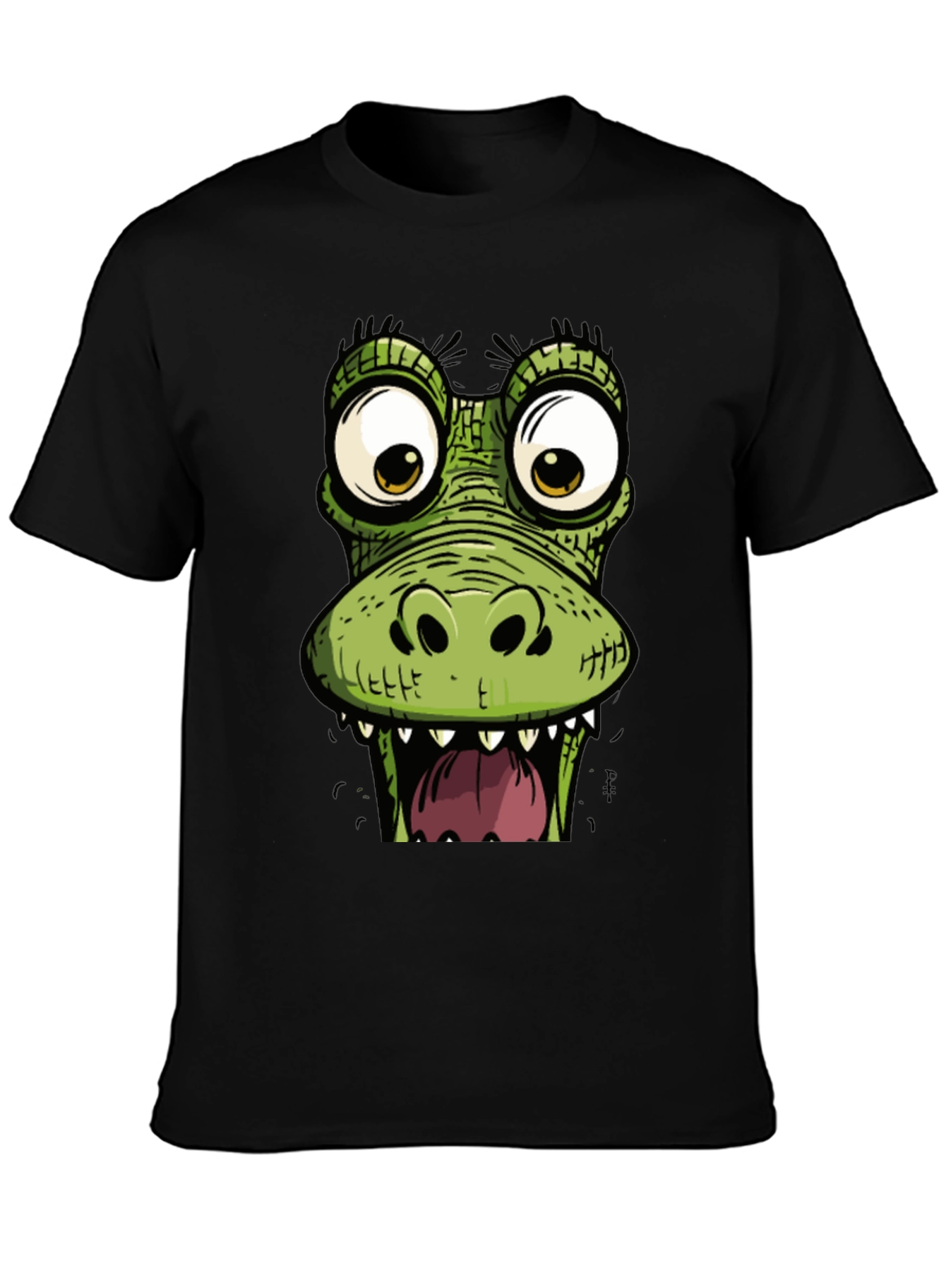 Funny Crocodile Graphic Print Black T-Shirt