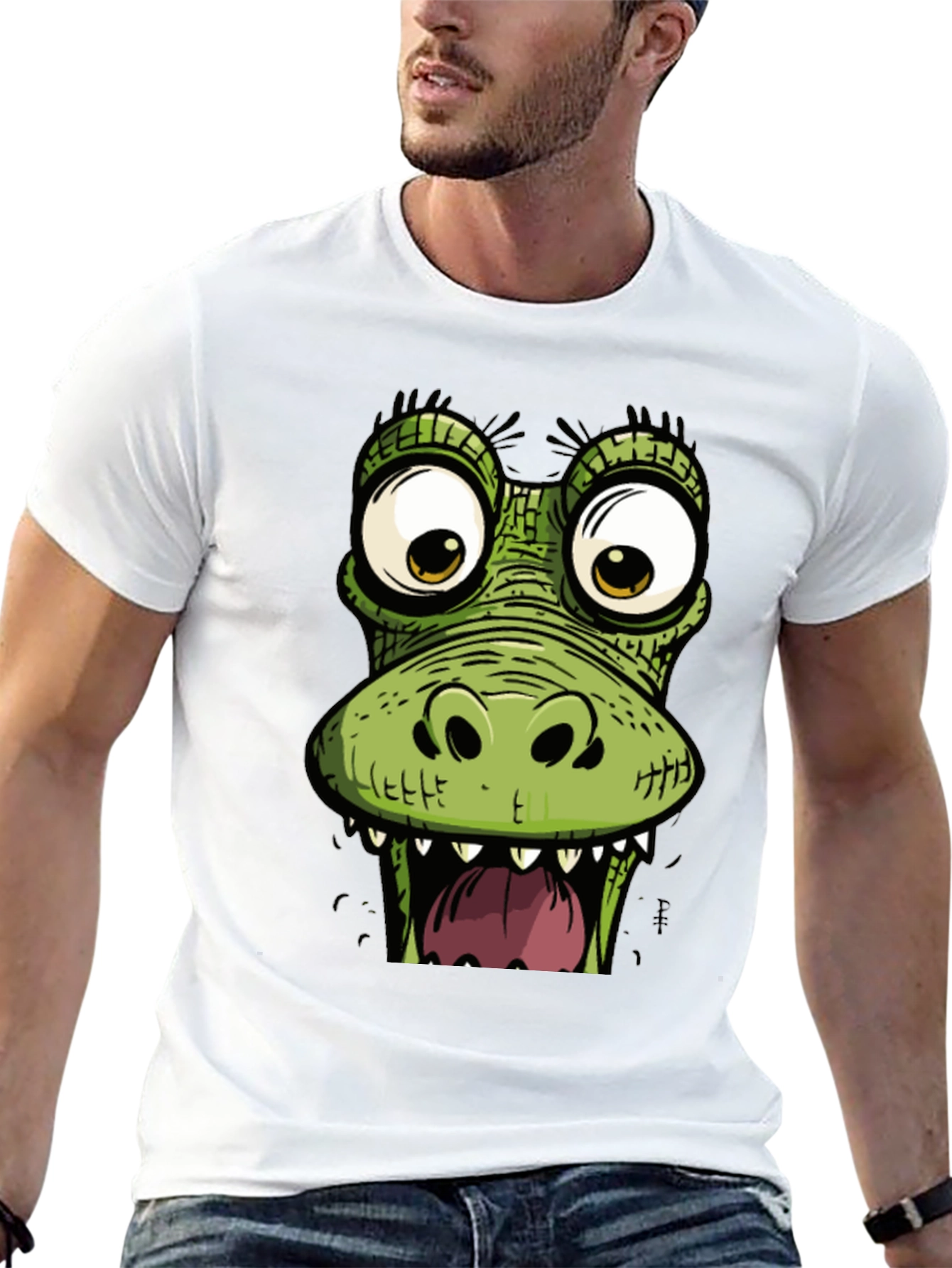 Funny Crocodile Graphic Print Black T-Shirt