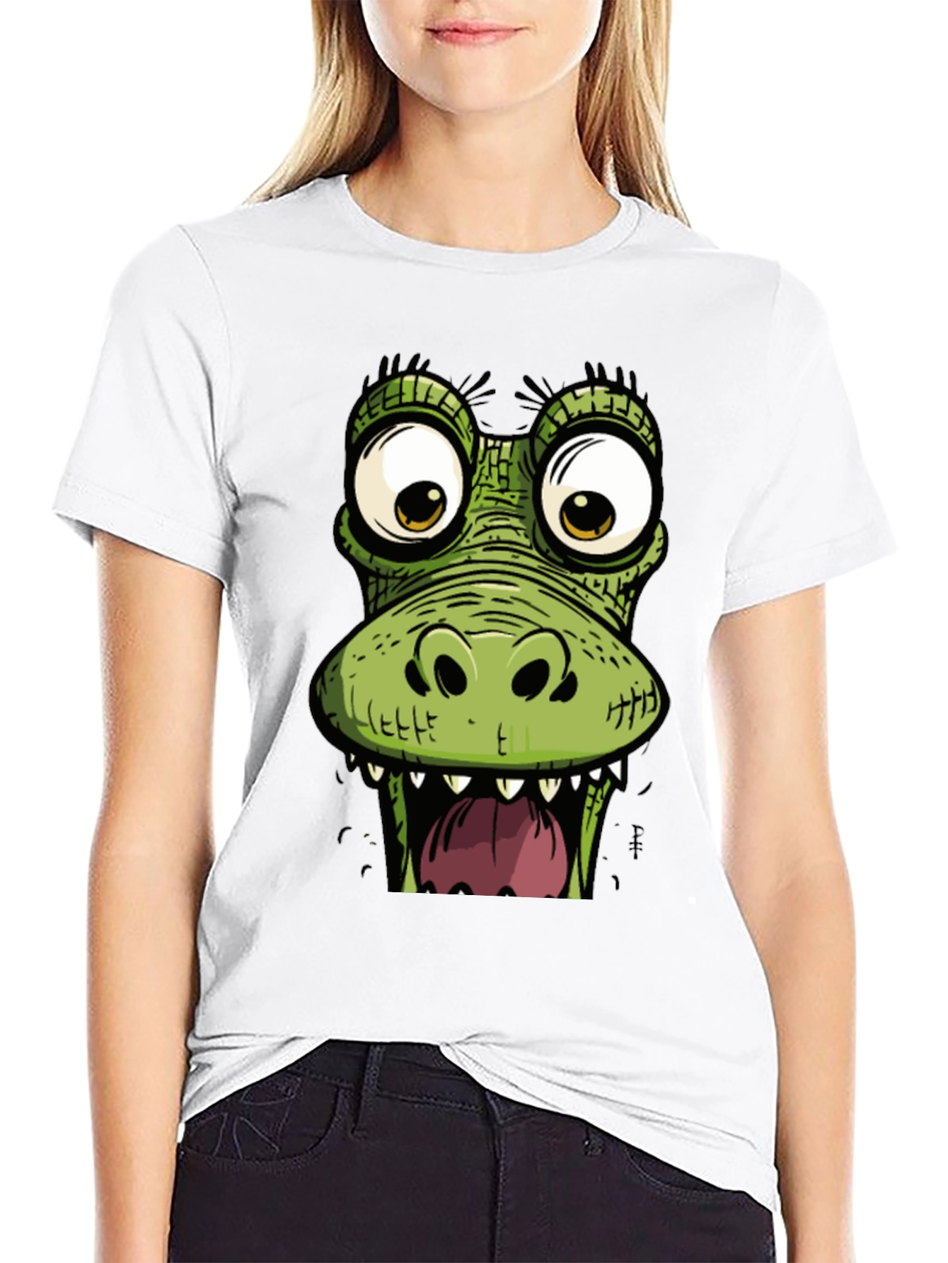 Funny Crocodile Graphic Print Black T-Shirt