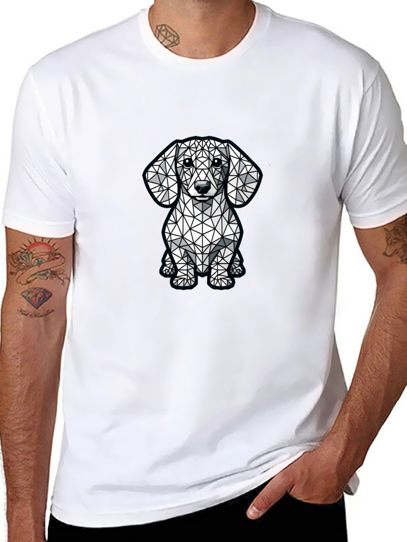 Geometric Dachshund Graphic Tee - Modern Dog Lovers Shirt