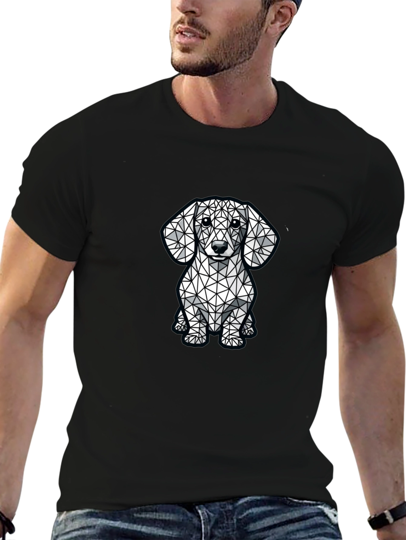 Geometric Dachshund Graphic Tee - Modern Dog Lovers Shirt