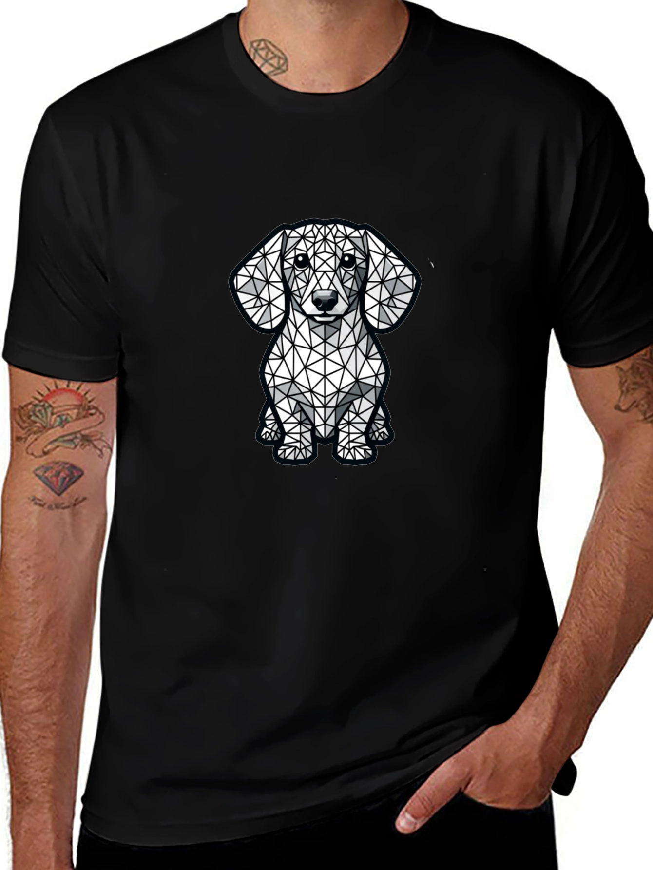 Geometric Dachshund Graphic Tee - Modern Dog Lovers Shirt