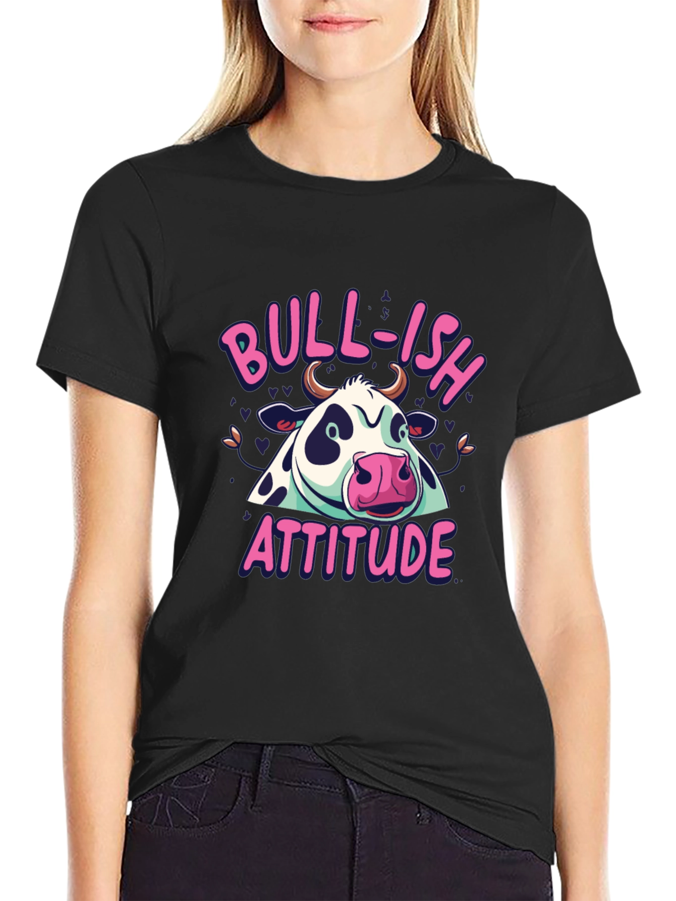 Bull-ish Attitude Black T-Shirt Funny Graphic Tee