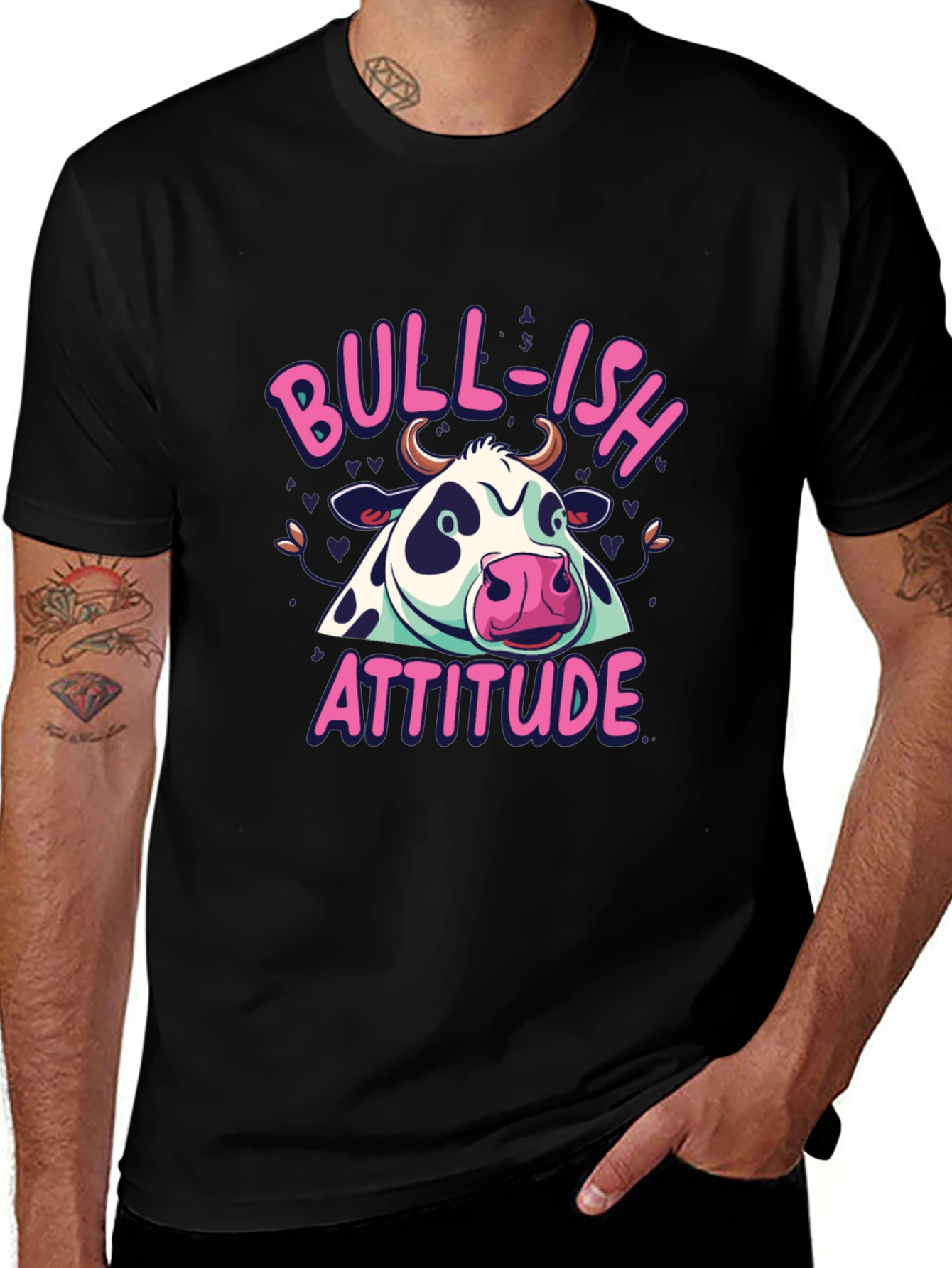 Bull-ish Attitude Black T-Shirt Funny Graphic Tee