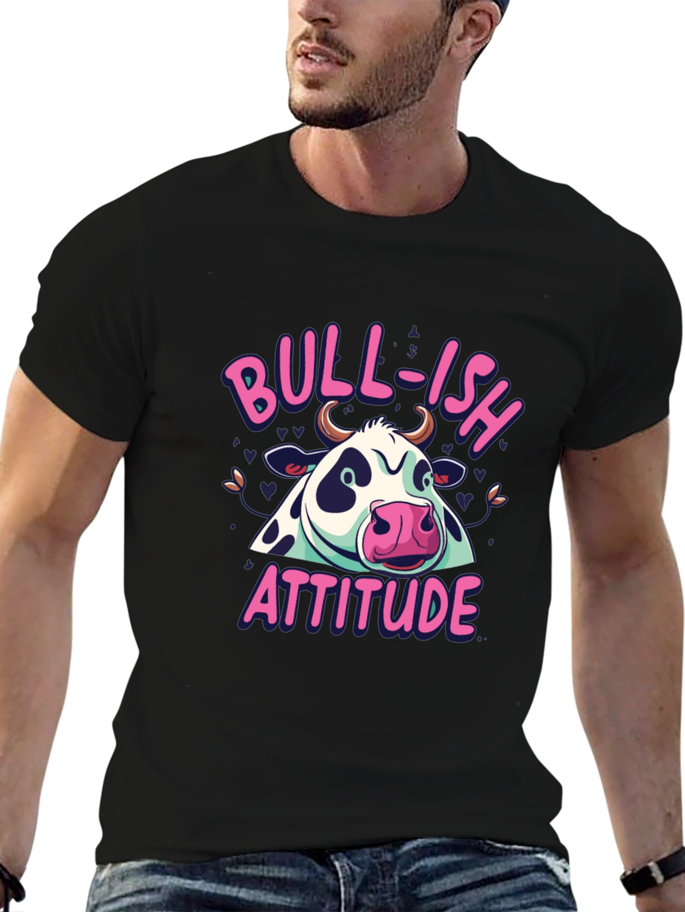 Bull-ish Attitude Black T-Shirt Funny Graphic Tee