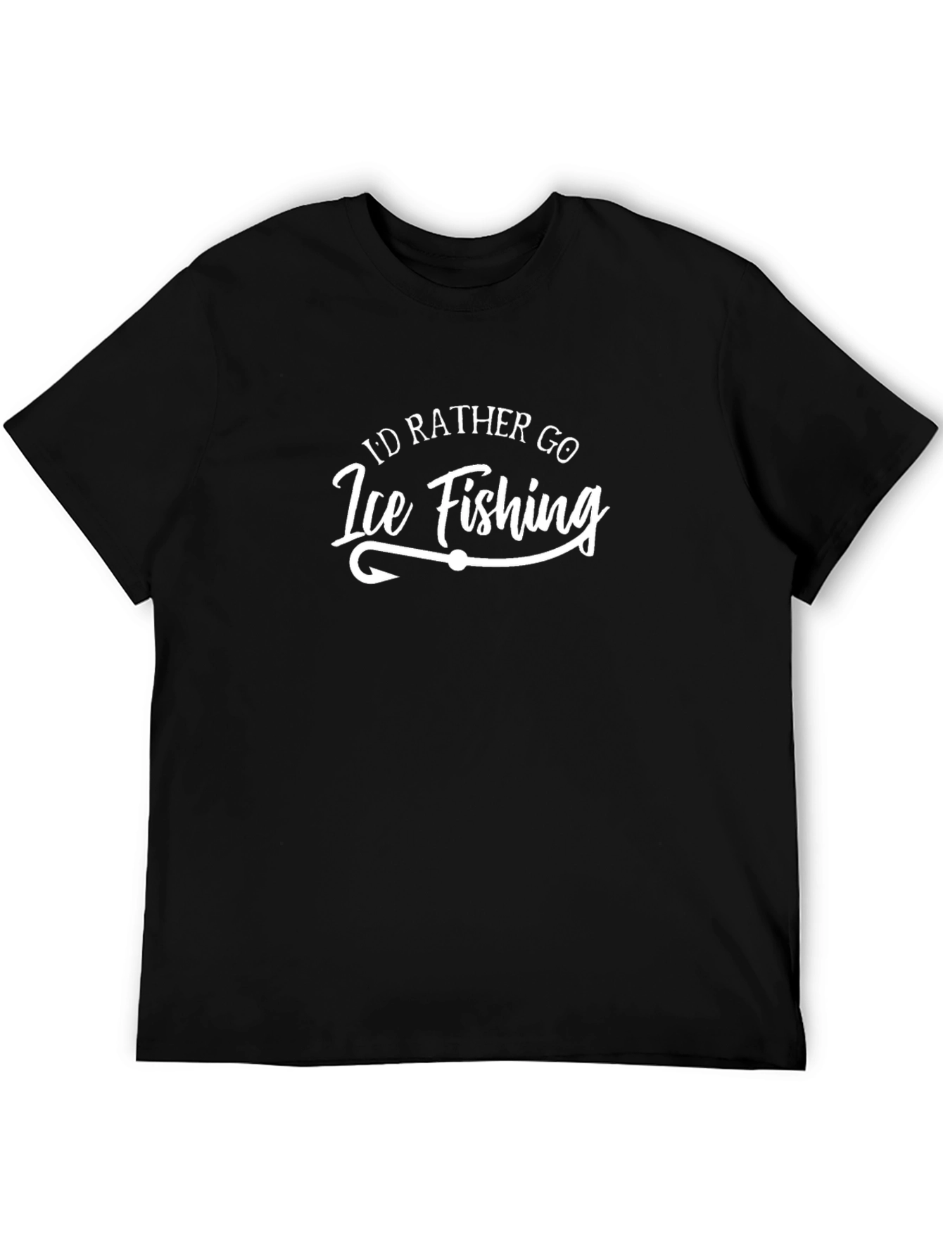 Ice Fishing Graphic Tee - Black Cotton Shirt