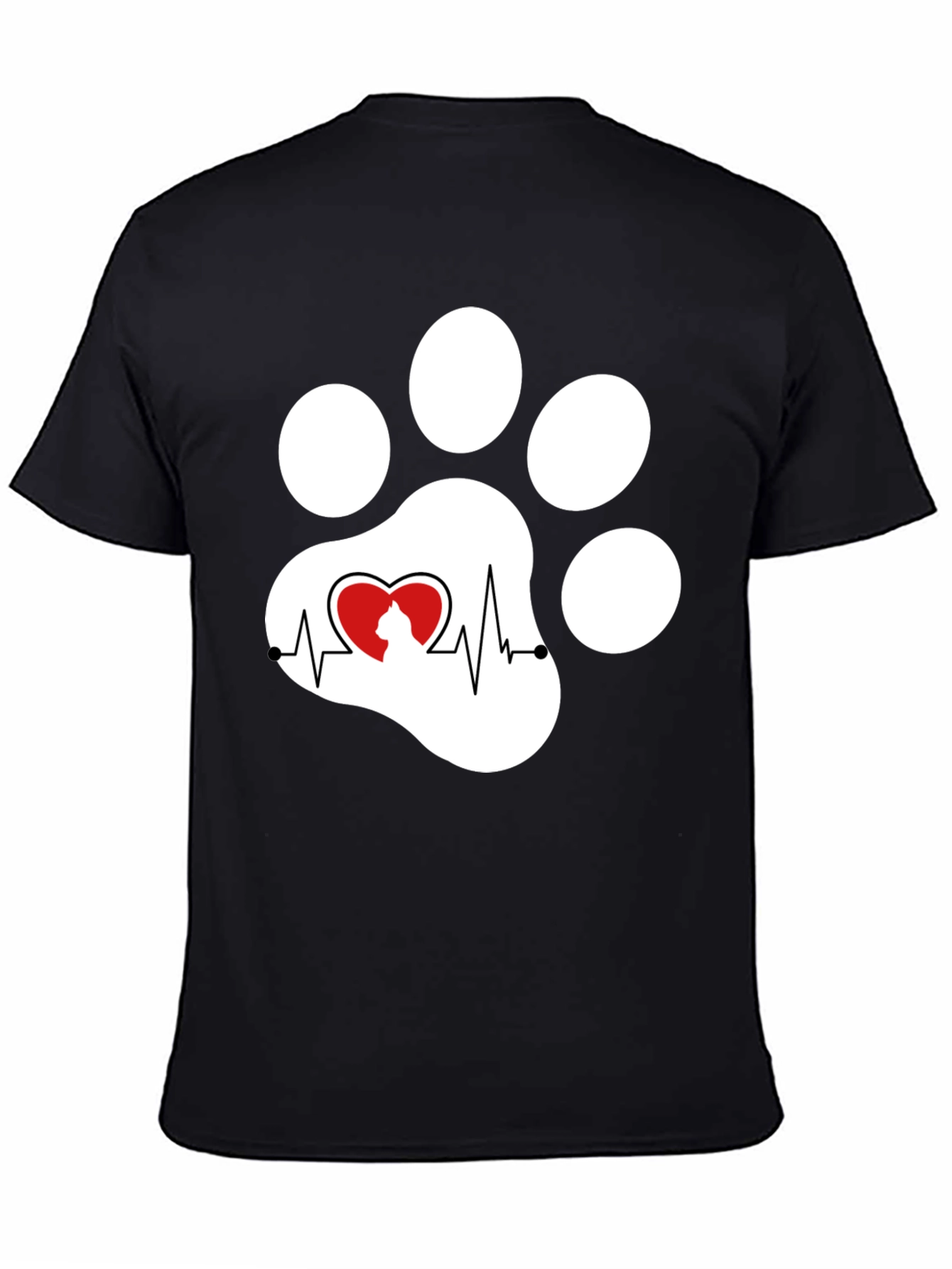 Black Cat Paw Heartbeat T-Shirt