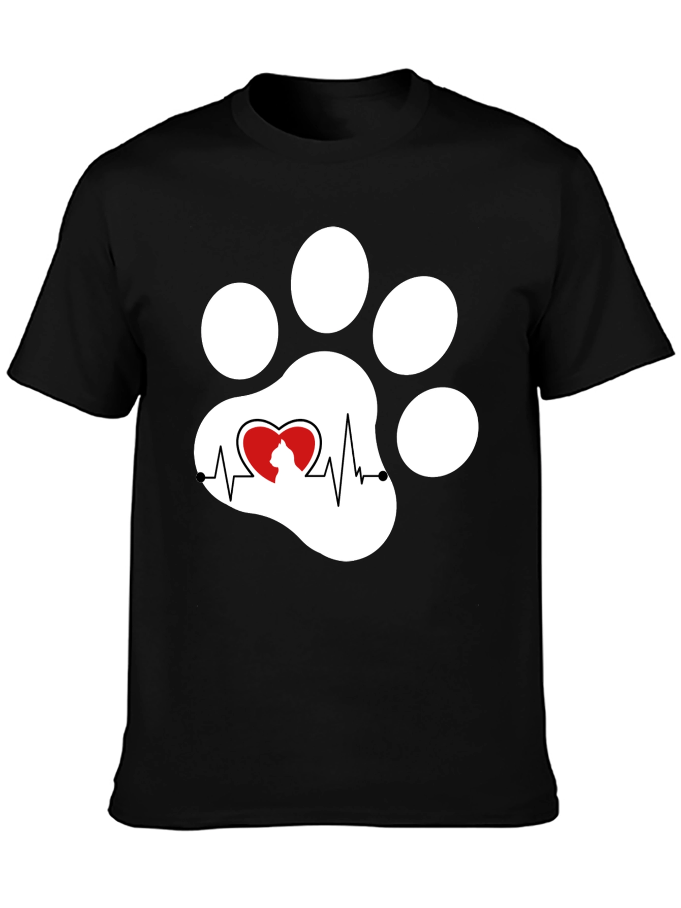 Black Cat Paw Heartbeat T-Shirt