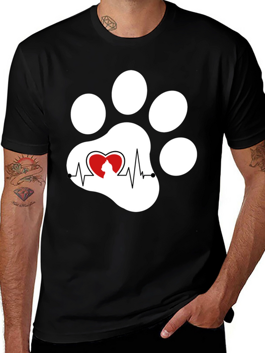 Black Cat Paw Heartbeat T-Shirt