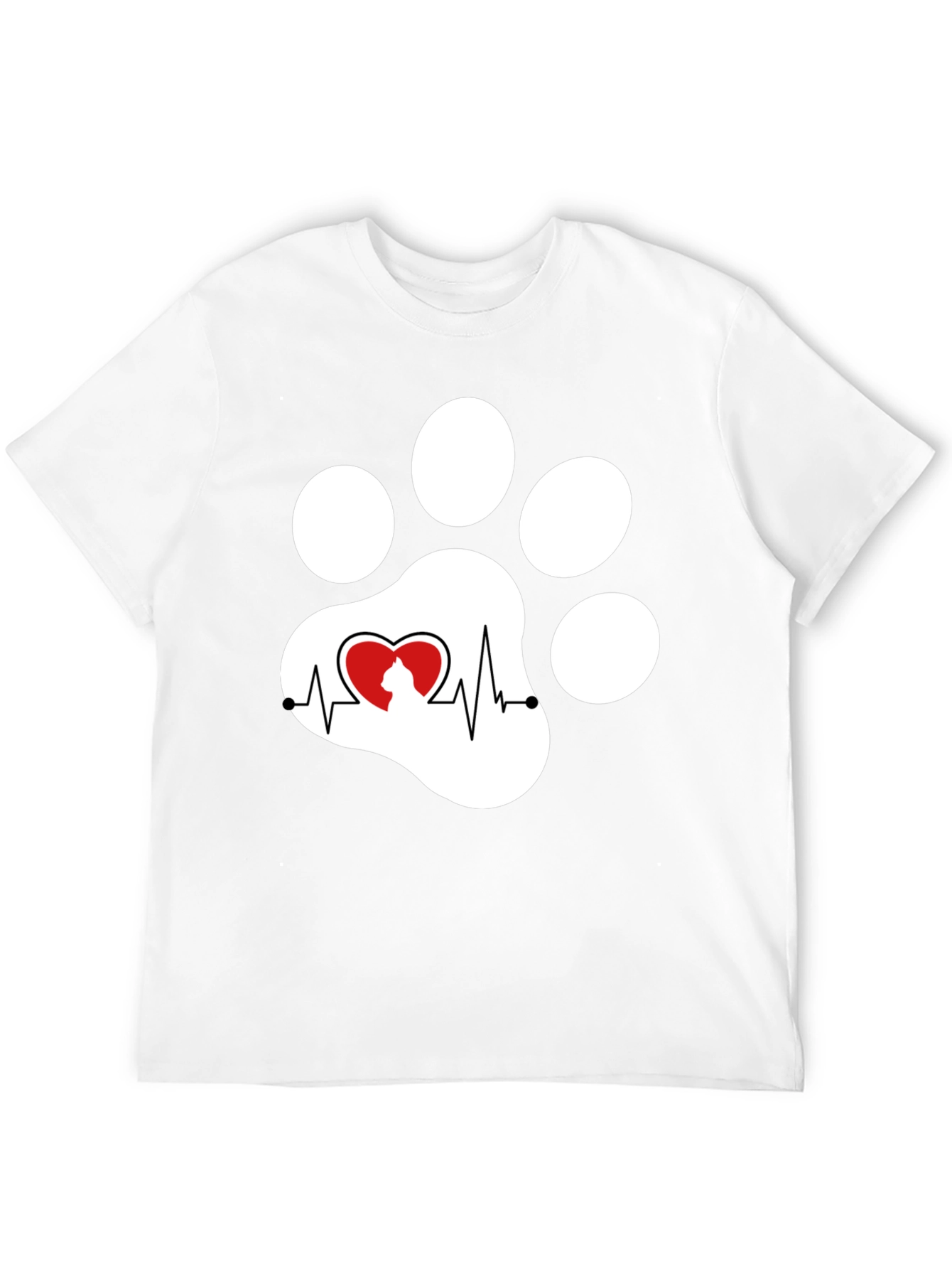 Black Cat Paw Heartbeat T-Shirt