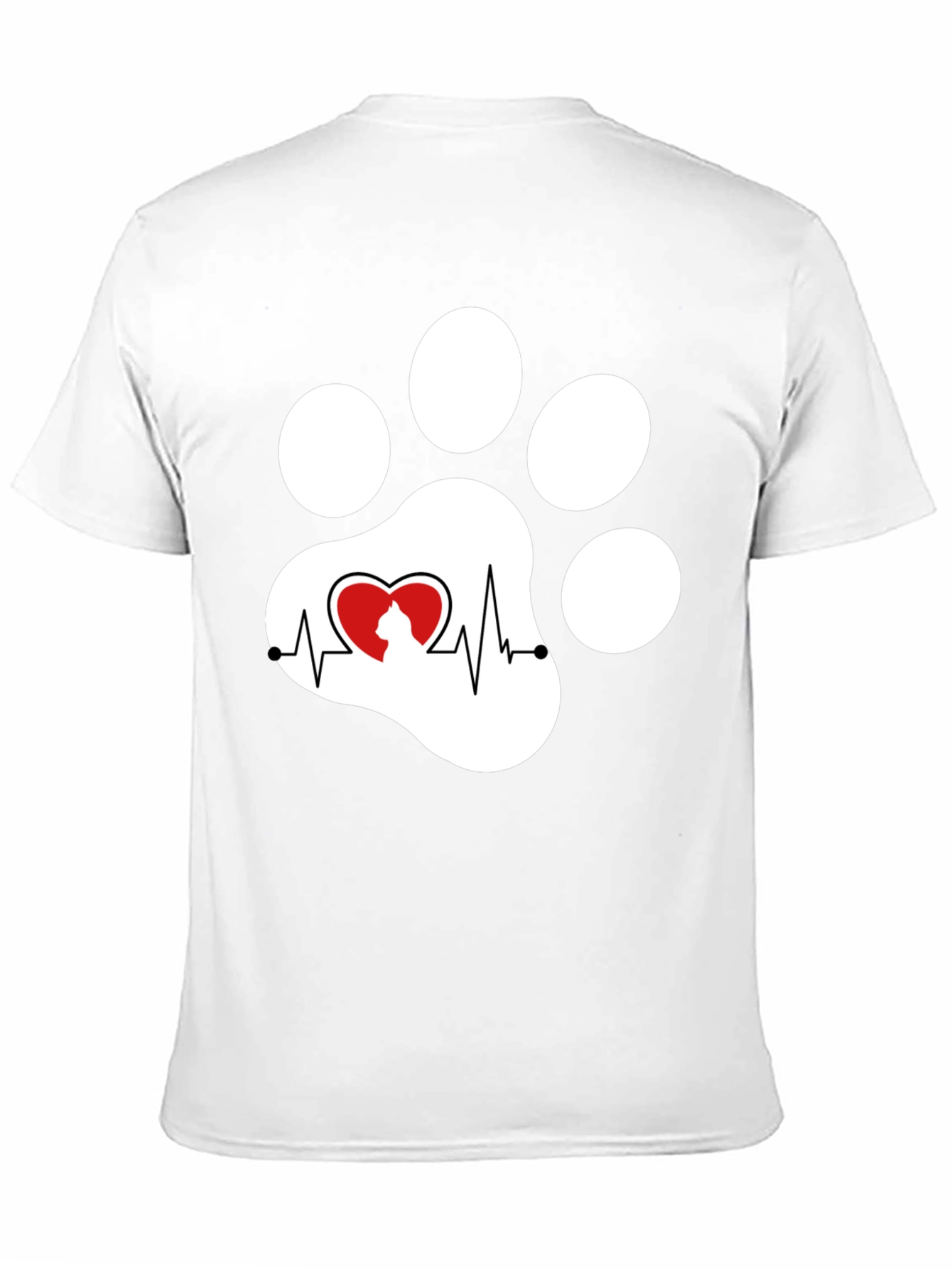Black Cat Paw Heartbeat T-Shirt
