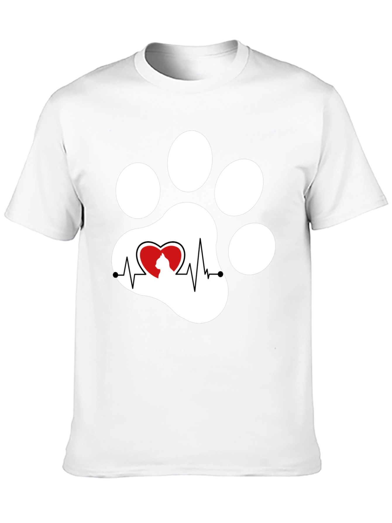 Black Cat Paw Heartbeat T-Shirt