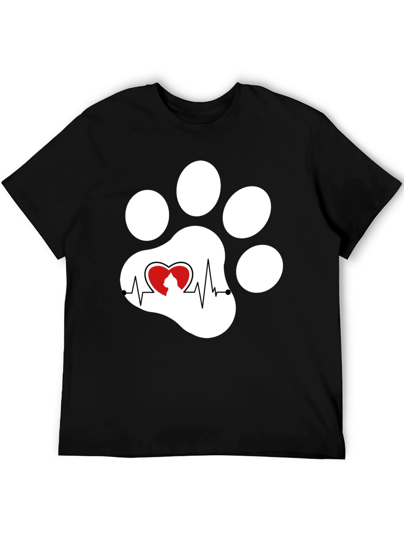 Black Cat Paw Heartbeat T-Shirt