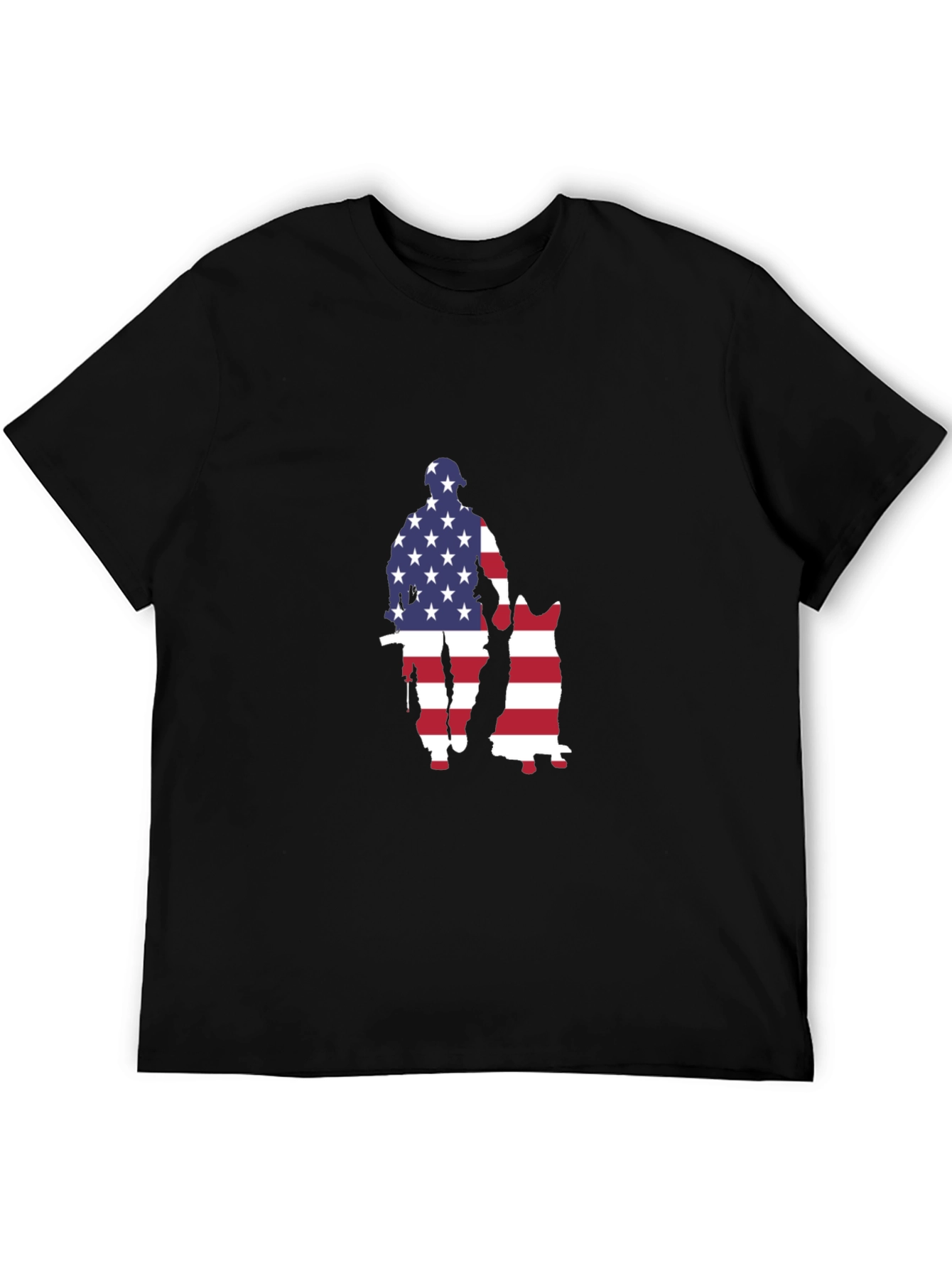 Patriotic US Flag Soldier & Dog Graphic T-Shirt