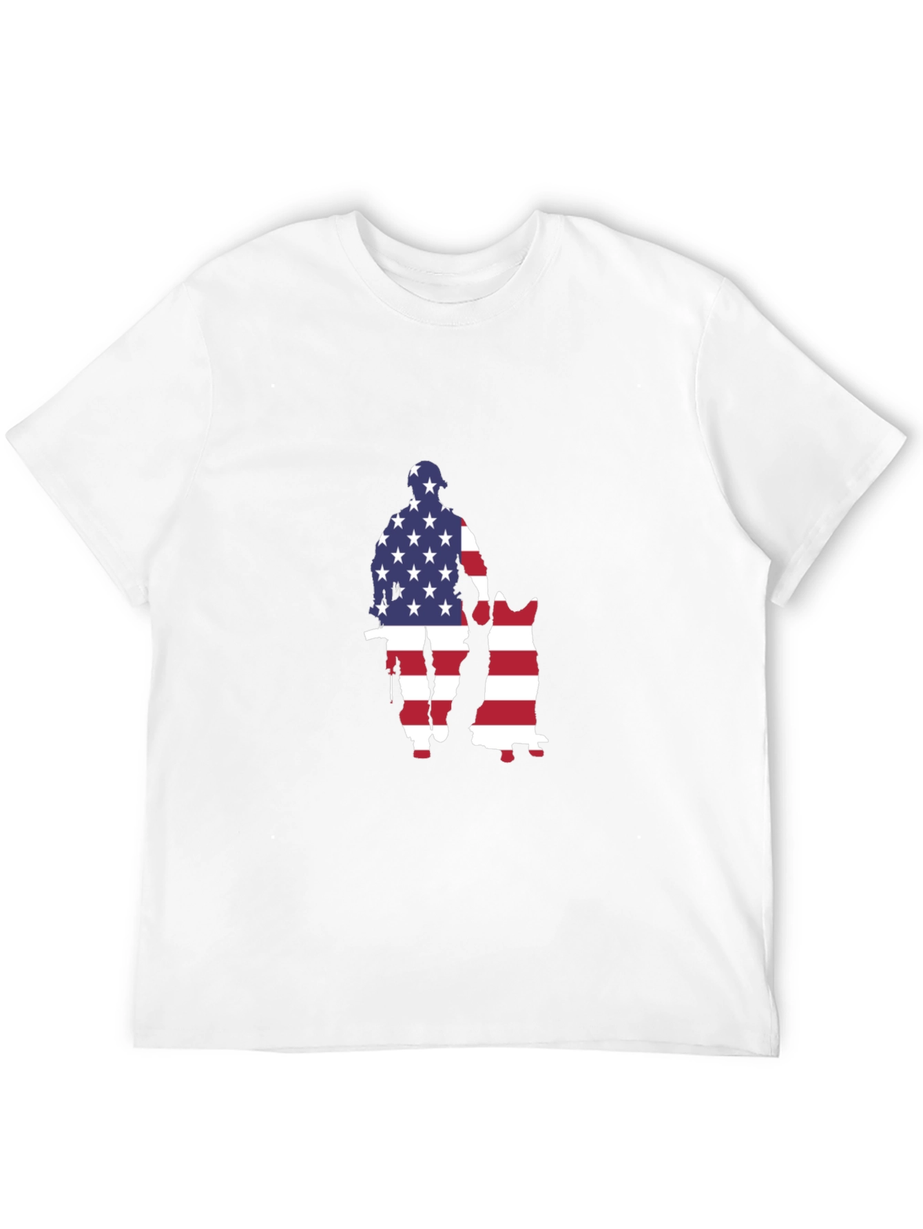 Patriotic US Flag Soldier & Dog Graphic T-Shirt