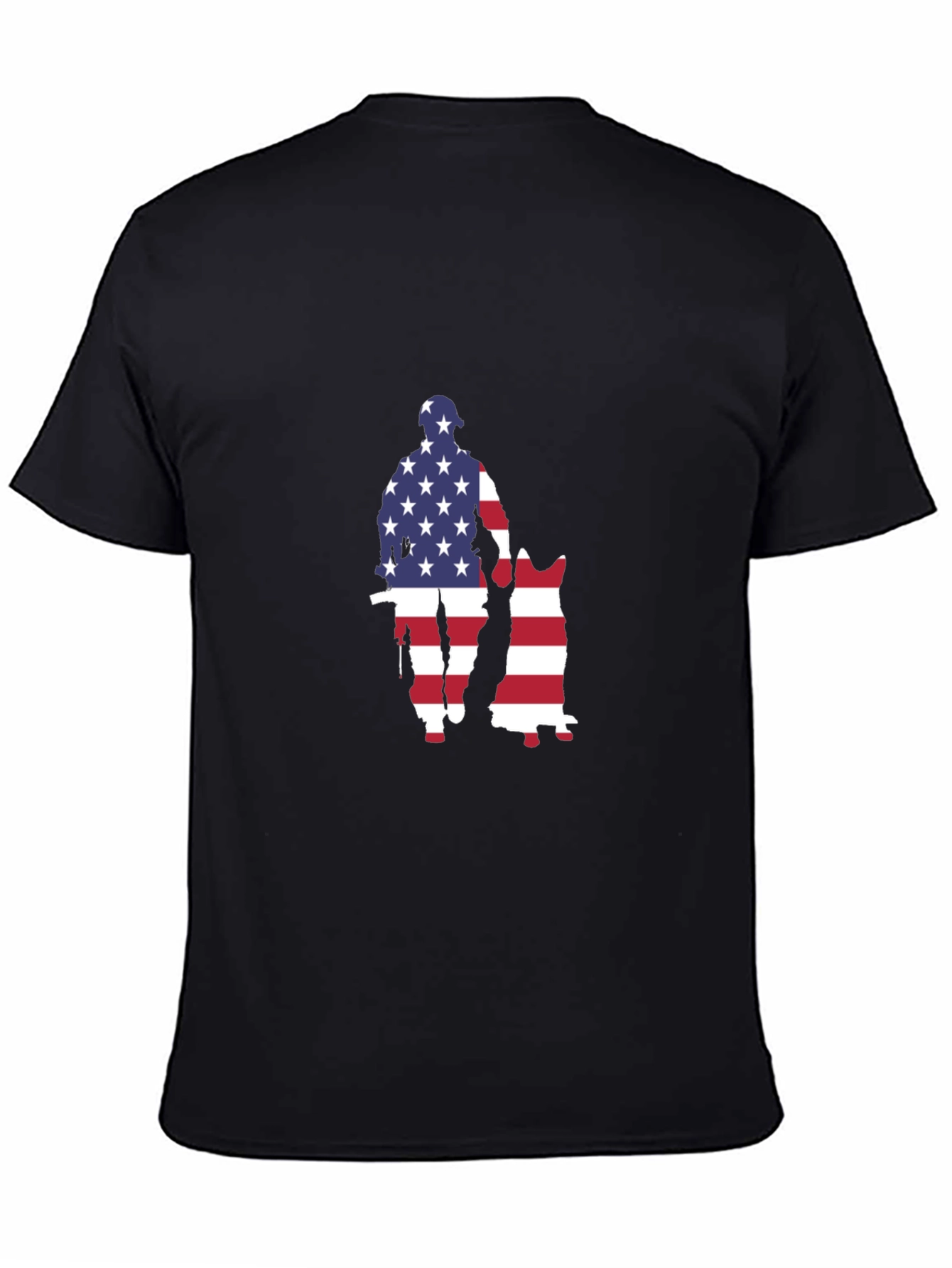 Patriotic US Flag Soldier & Dog Graphic T-Shirt