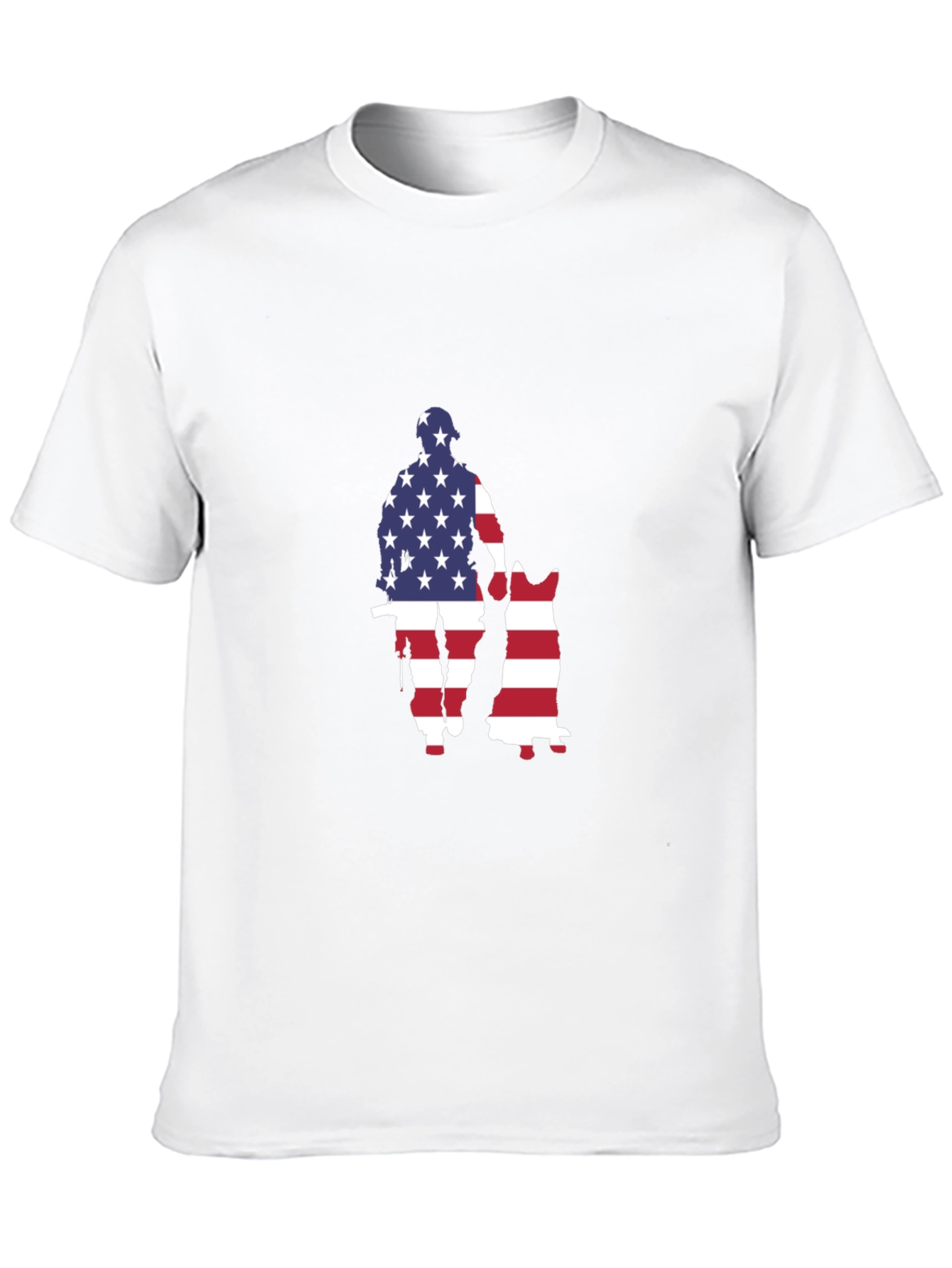 Patriotic US Flag Soldier & Dog Graphic T-Shirt