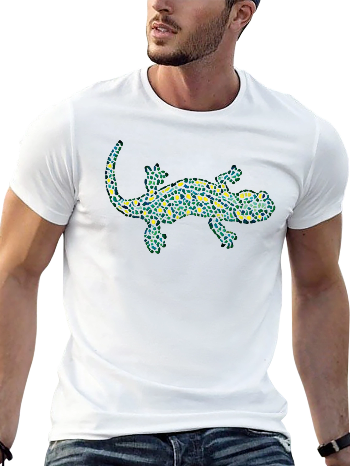 Mosaic Lizard Graphic Tee - Stylish Black T-Shirt