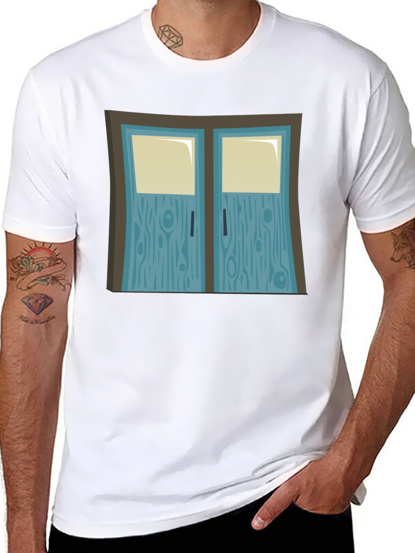 Cartoon Double Door Graphic Tee