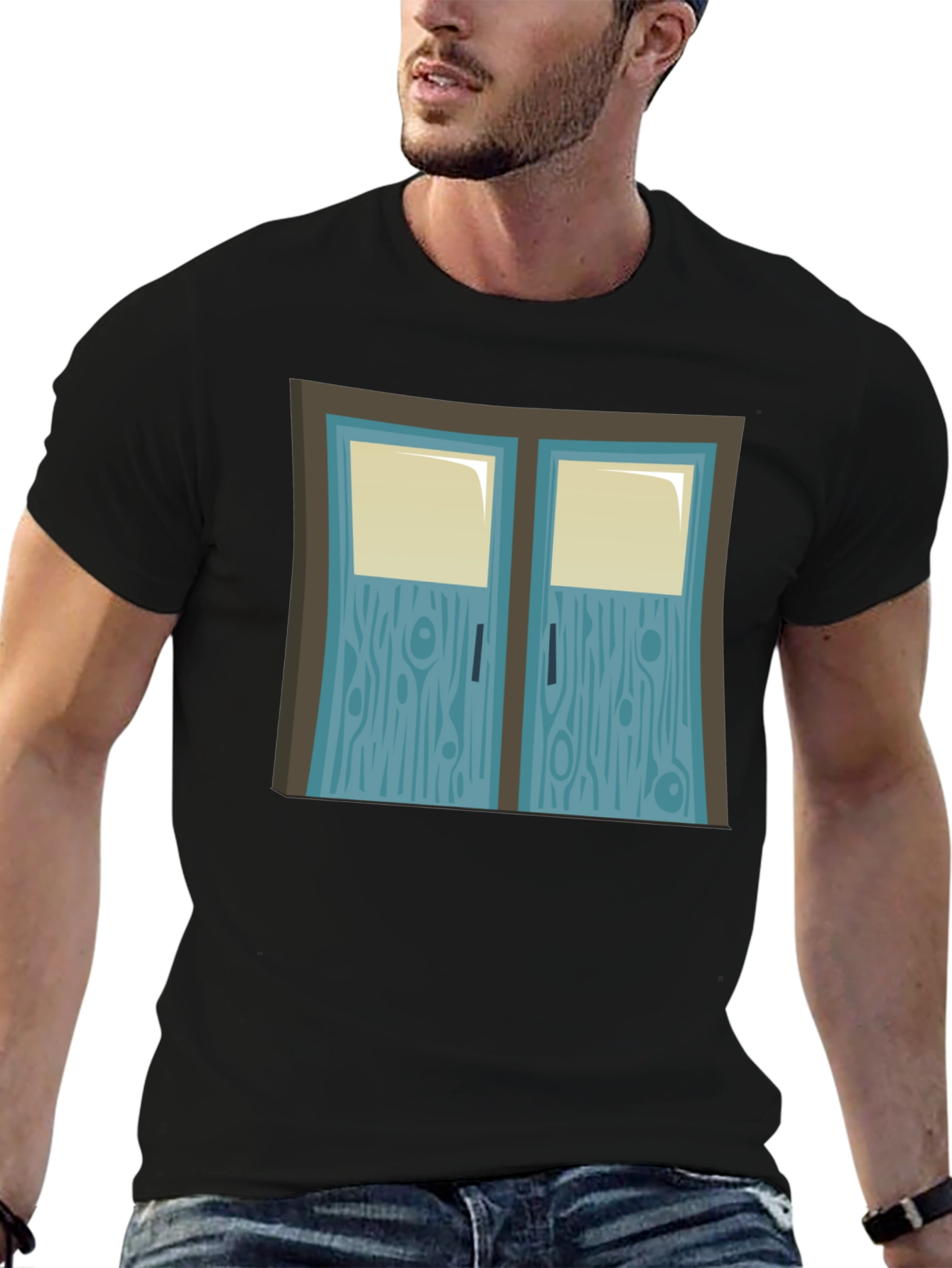 Cartoon Double Door Graphic Tee