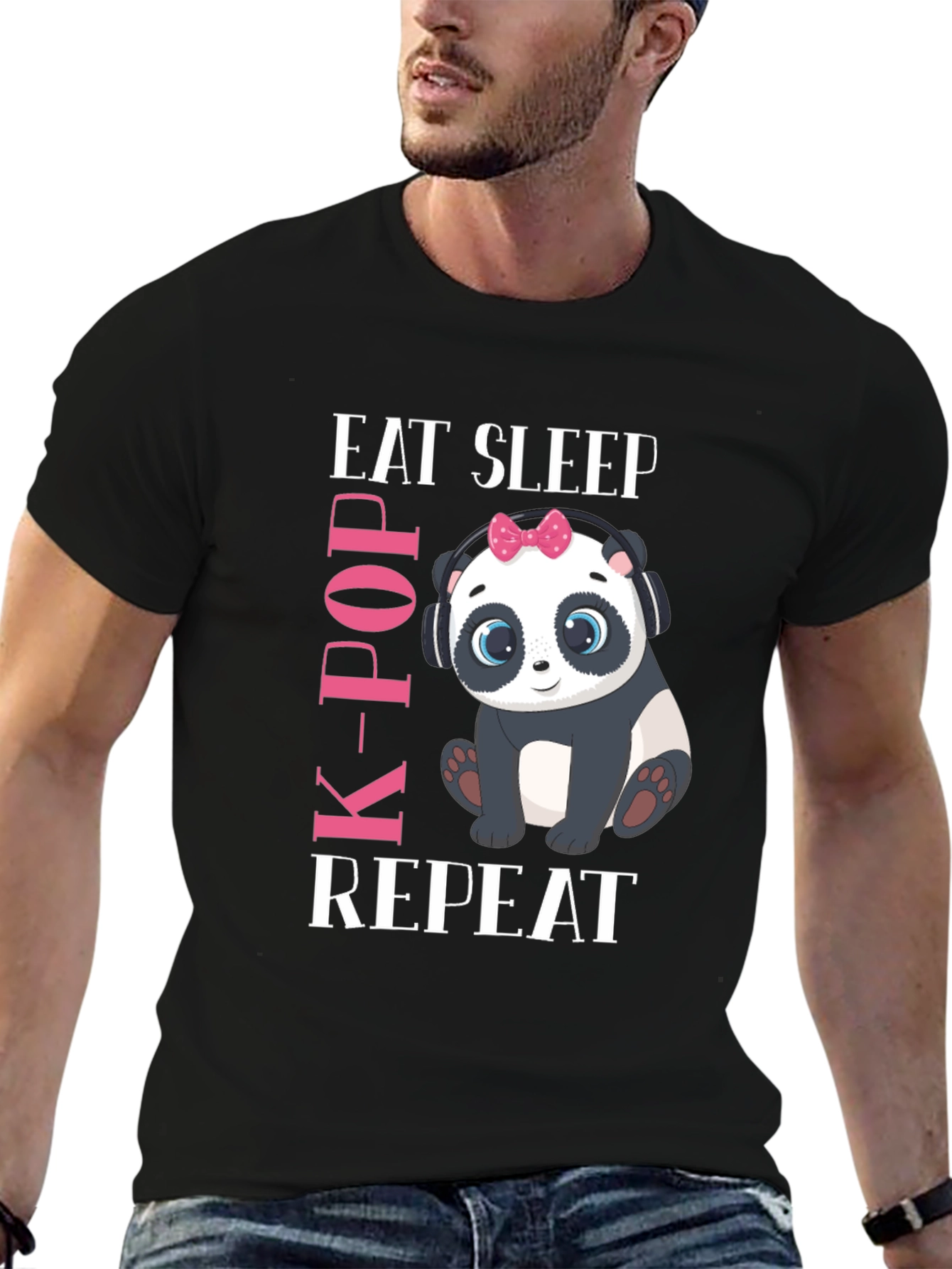 Cute Panda K-Pop T-Shirt - Eat Sleep Repeat