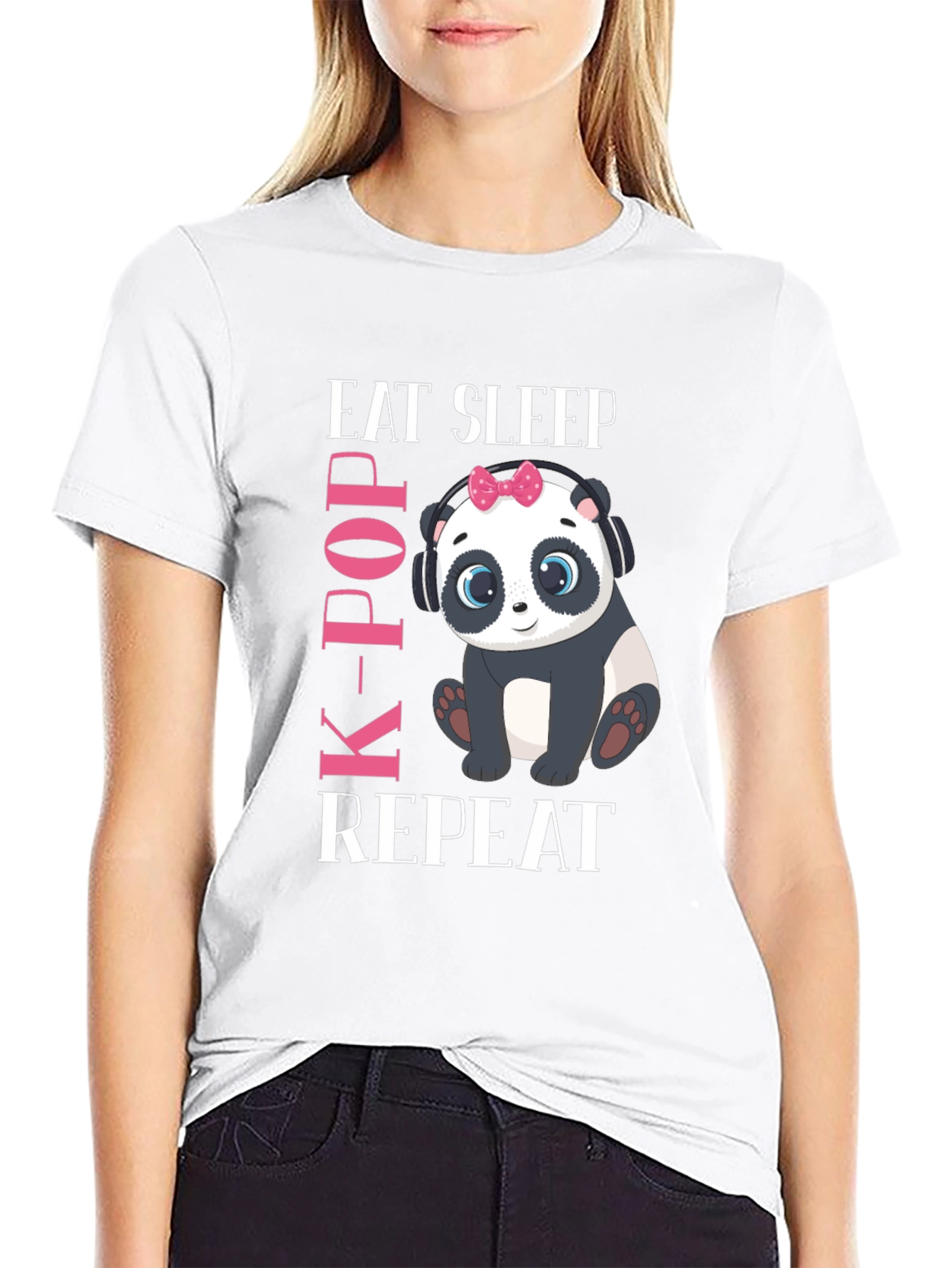 Cute Panda K-Pop T-Shirt - Eat Sleep Repeat