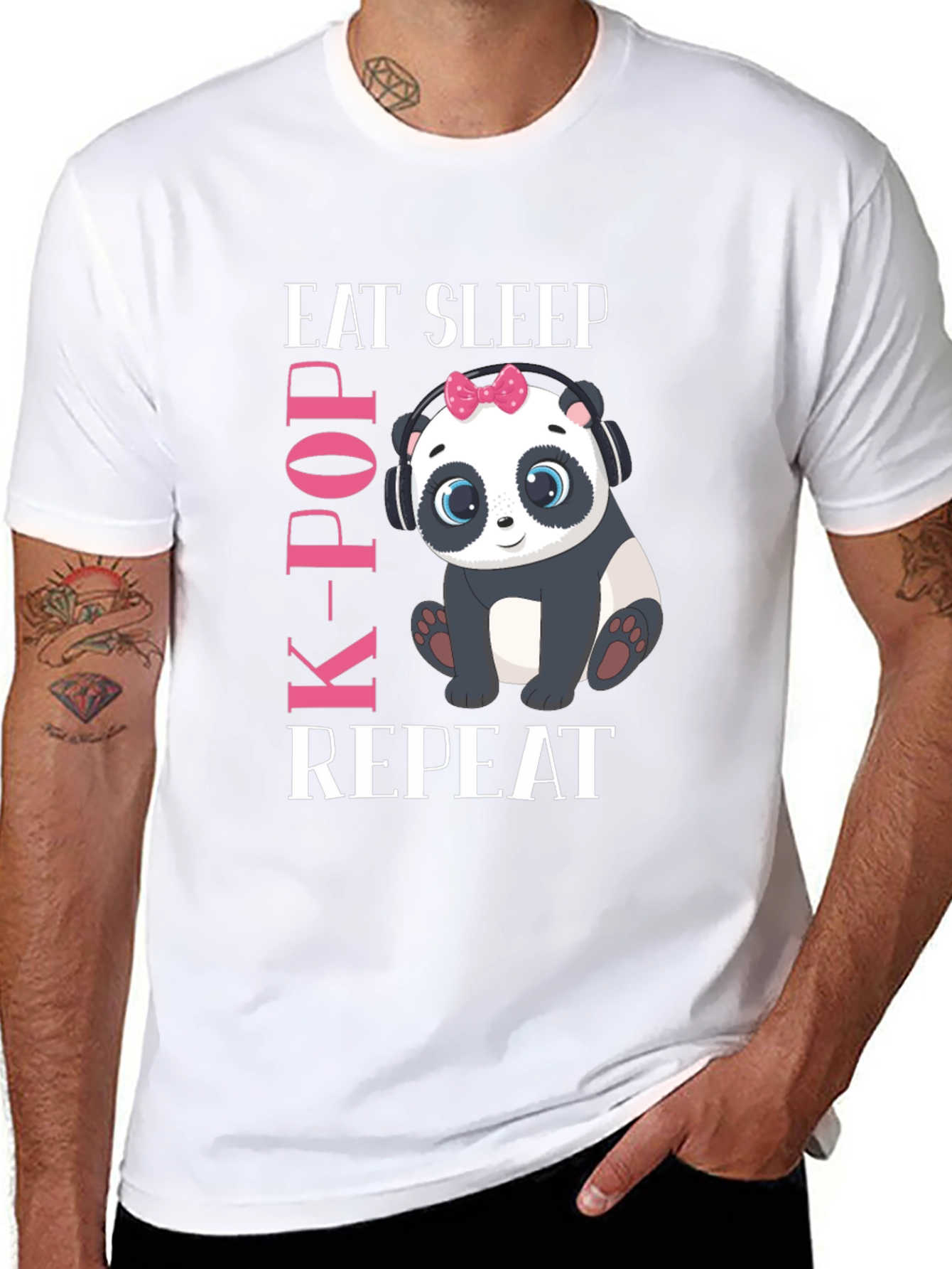Cute Panda K-Pop T-Shirt - Eat Sleep Repeat