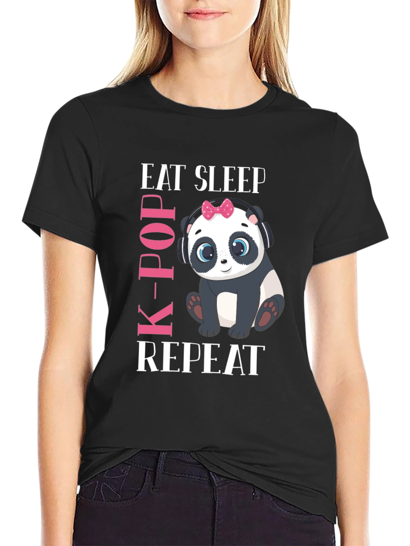 Cute Panda K-Pop T-Shirt - Eat Sleep Repeat