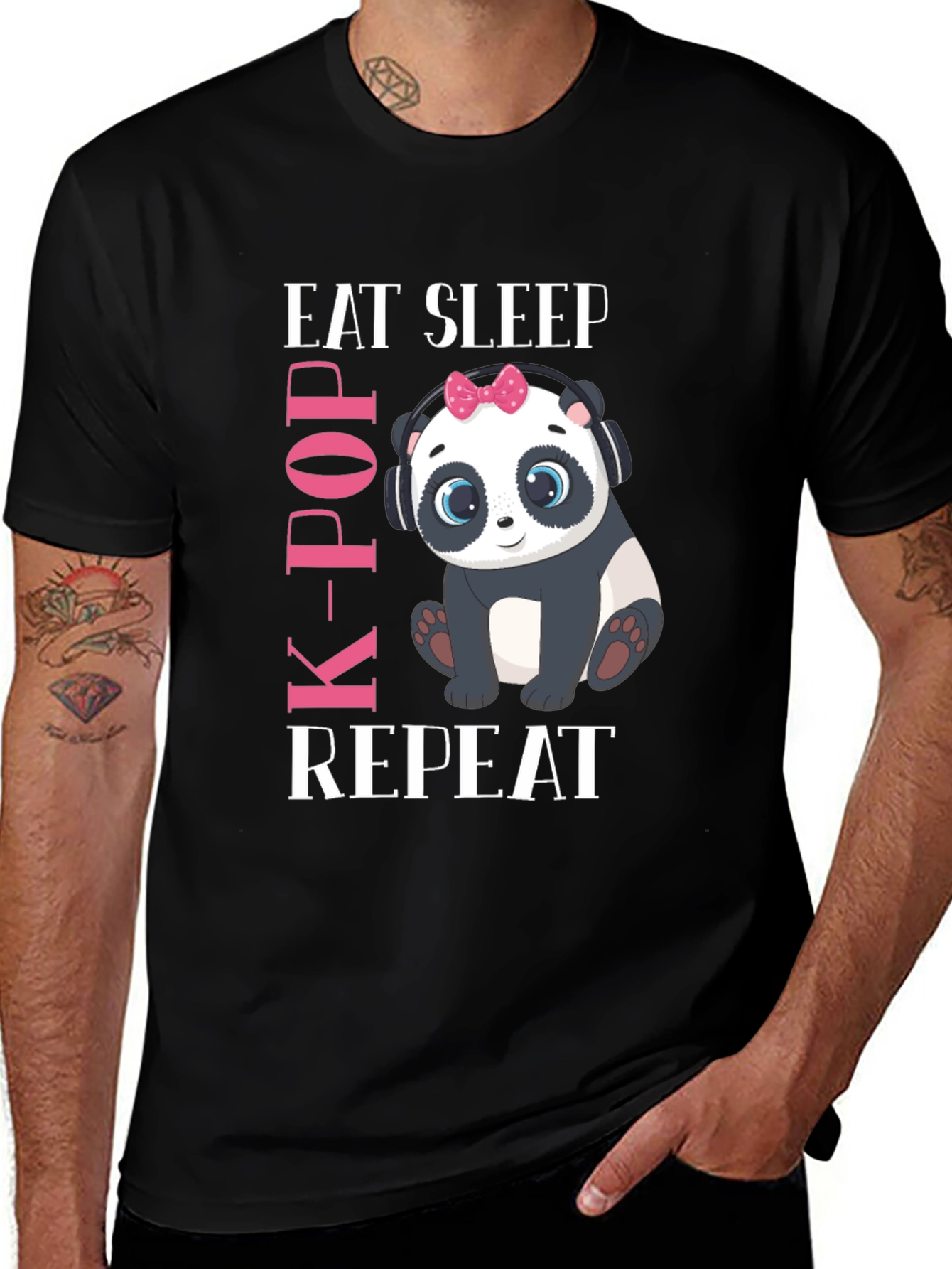 Cute Panda K-Pop T-Shirt - Eat Sleep Repeat